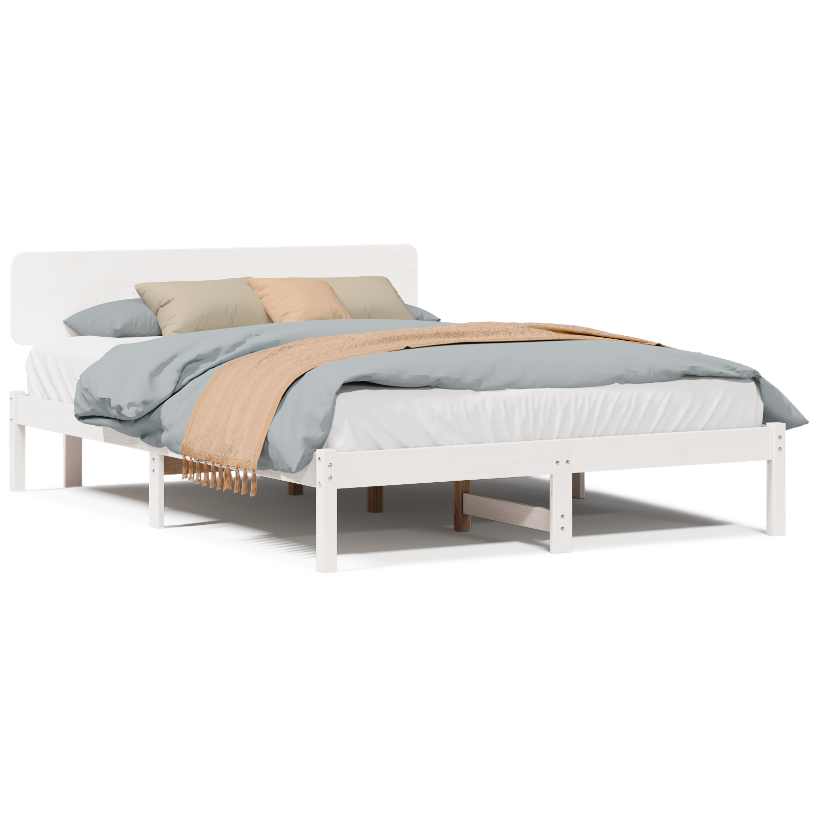 Bed Frame with Headboard White 160x200 cm Solid Pine Wood - Image 4