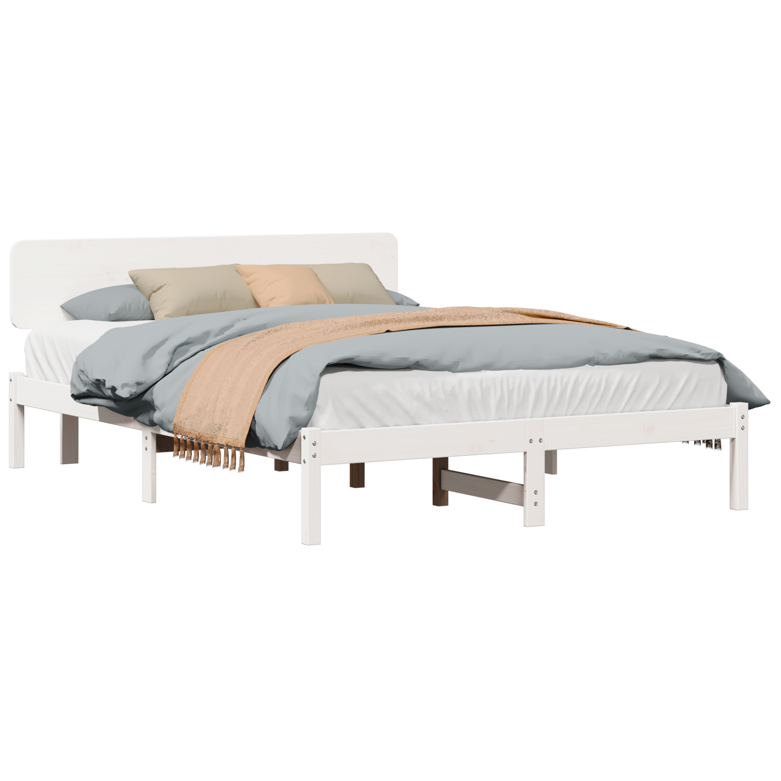 Bed Frame with Headboard White 160x200 cm Solid Pine Wood - Image 2