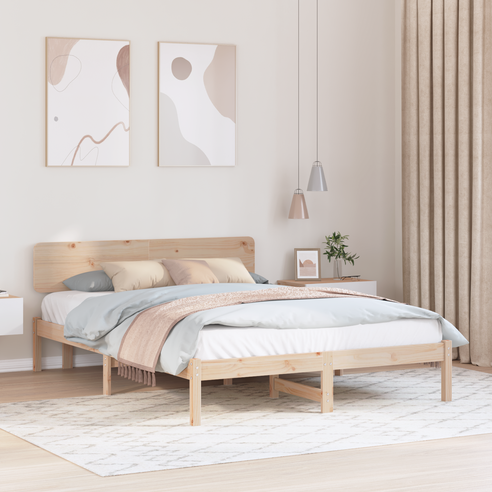 Bed Frame with Headboard 150x200 cm Solid Pine Wood