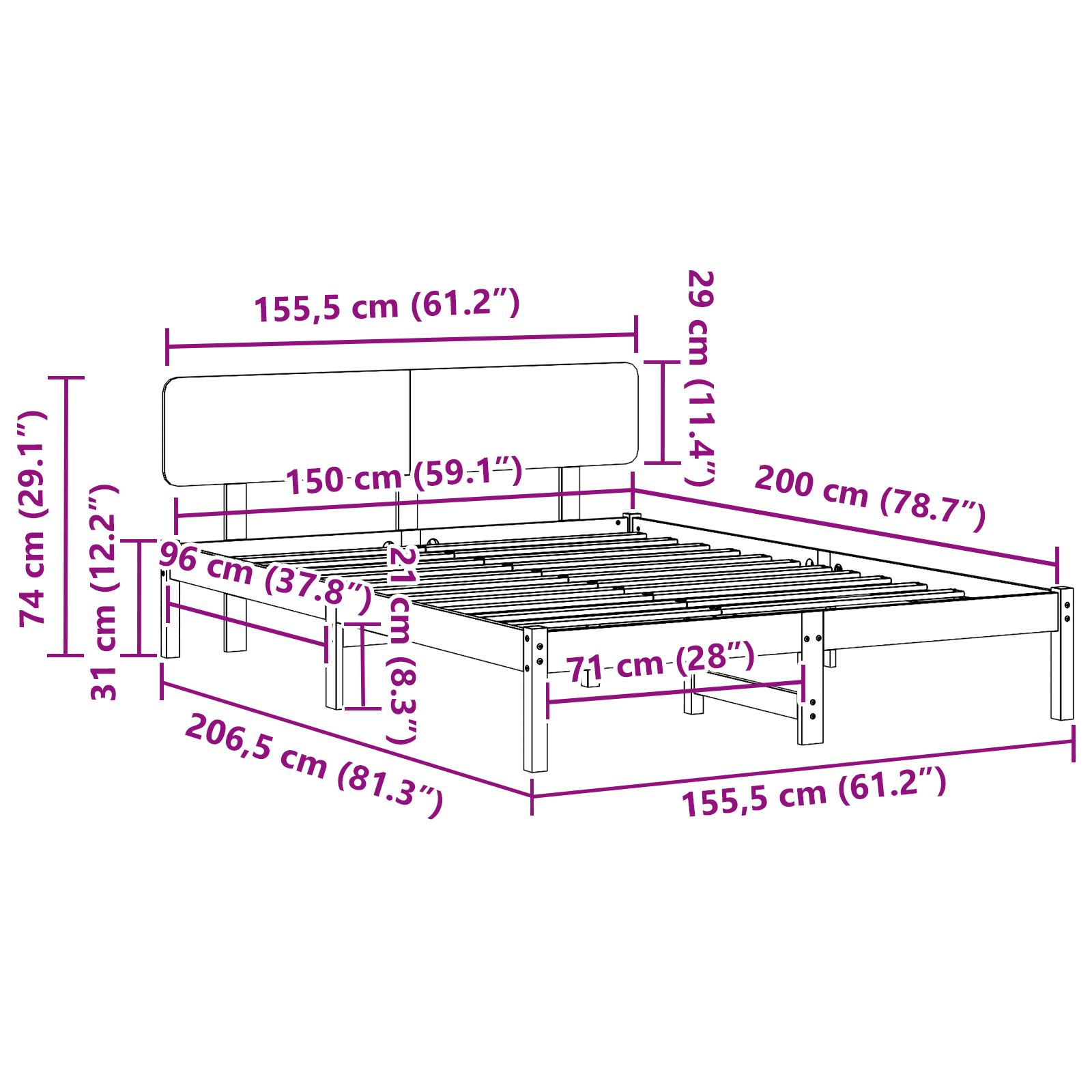 Bed Frame with Headboard Wax Brown 150x200 cm Solid Pine Wood - Image 10