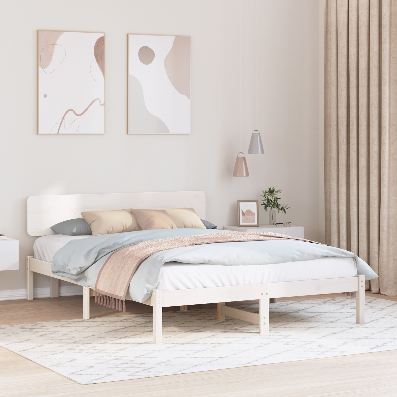 Bed Frame with Headboard White 140x200 cm Solid Pine Wood