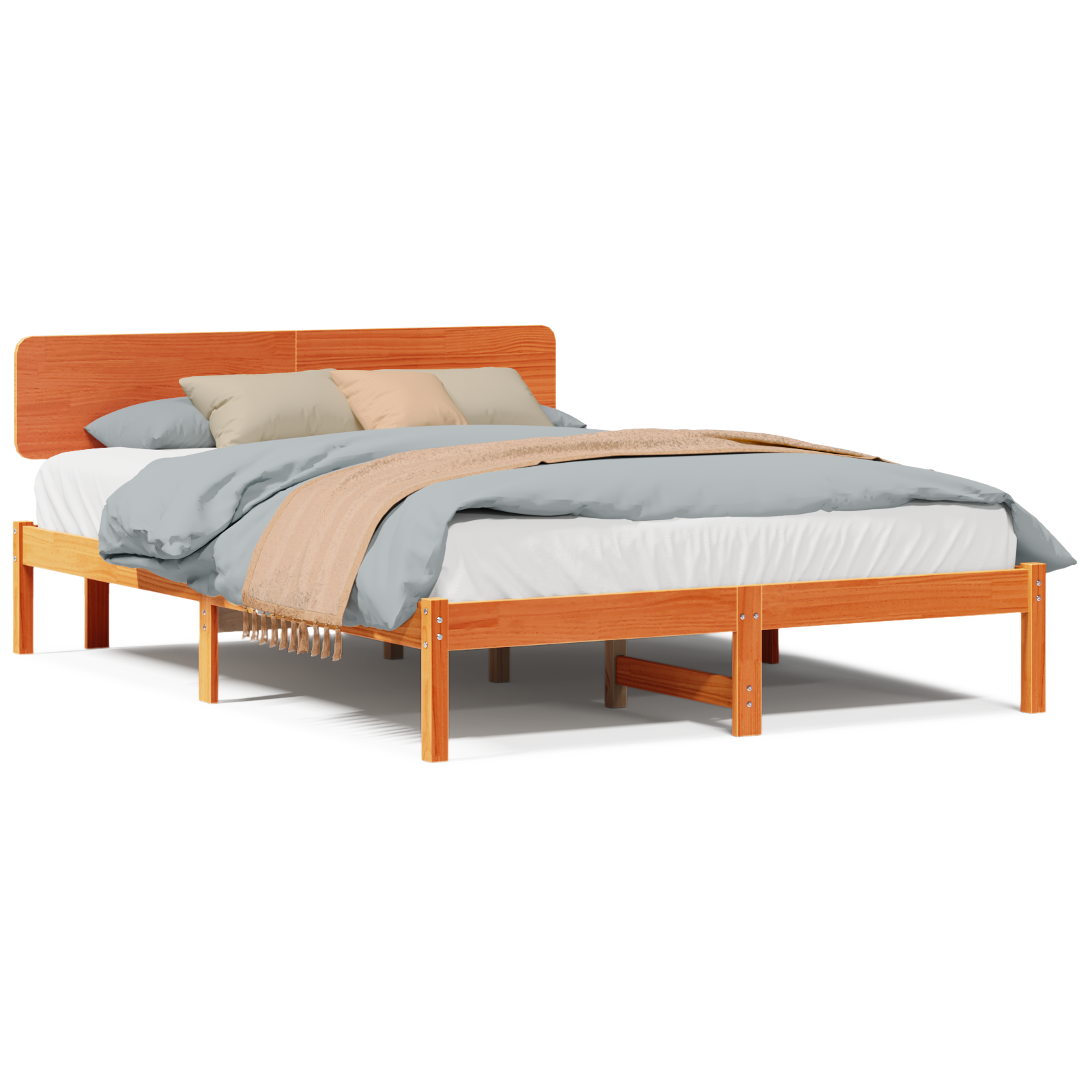 Bed Frame with Headboard Wax Brown 140x200 cm Solid Pine Wood - Image 4