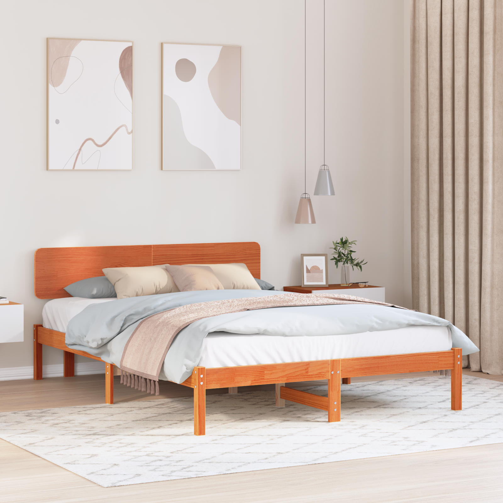 Bedframe met Hoofdboard Gewaxt Bruin 140×200 cm Massief Grenenhout