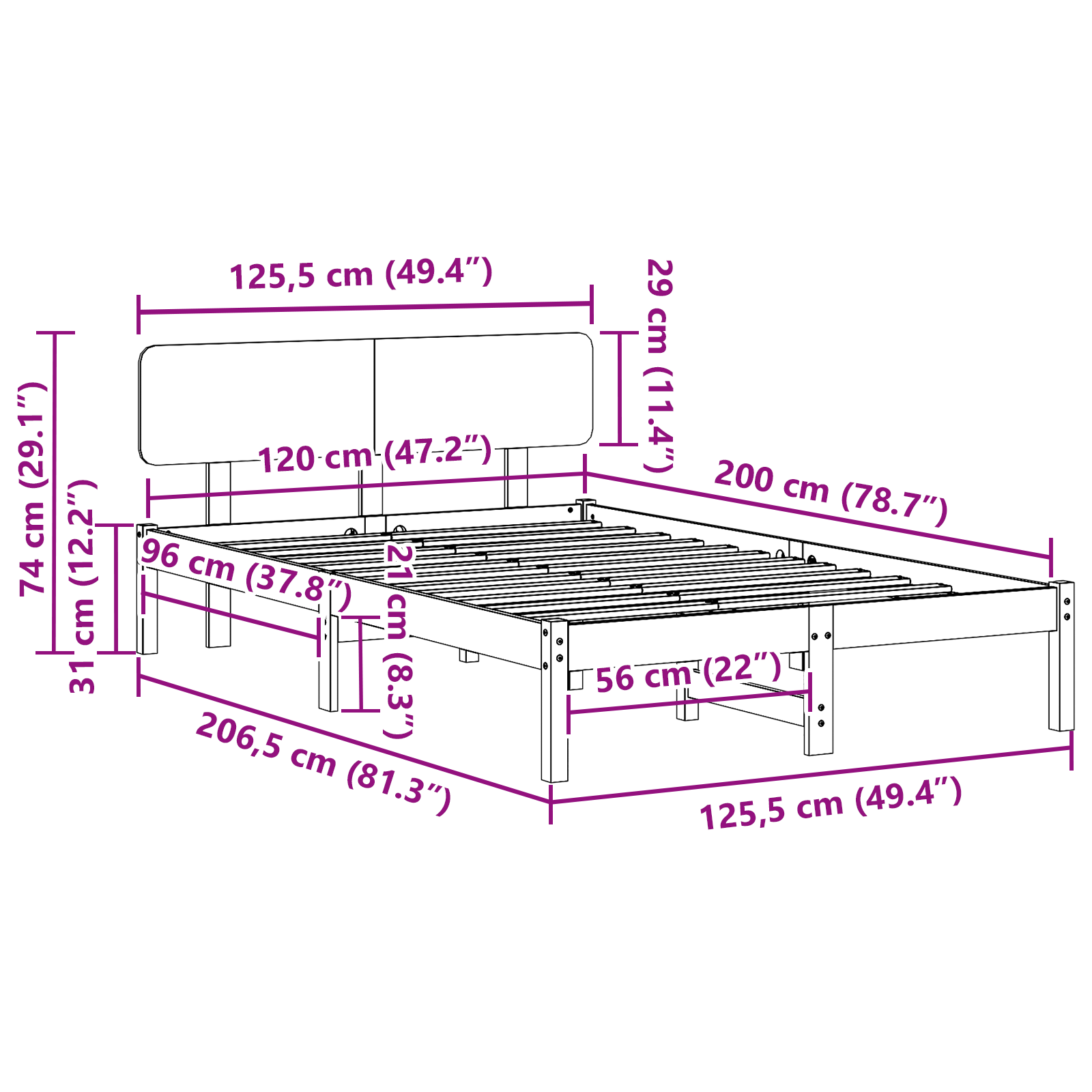 Bed Frame with Headboard 120x200 cm Solid Pine Wood - Image 10