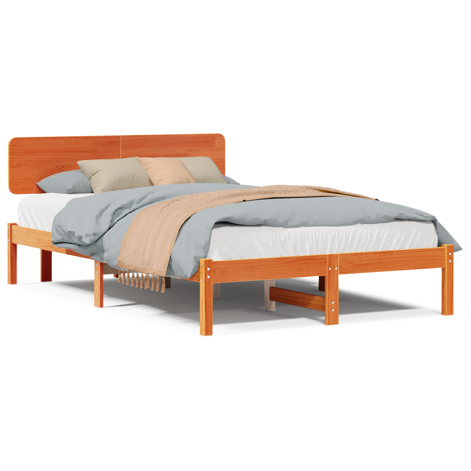 Bed Frame with Headboard Wax Brown 120x200 cm Solid Pine Wood - Image 4