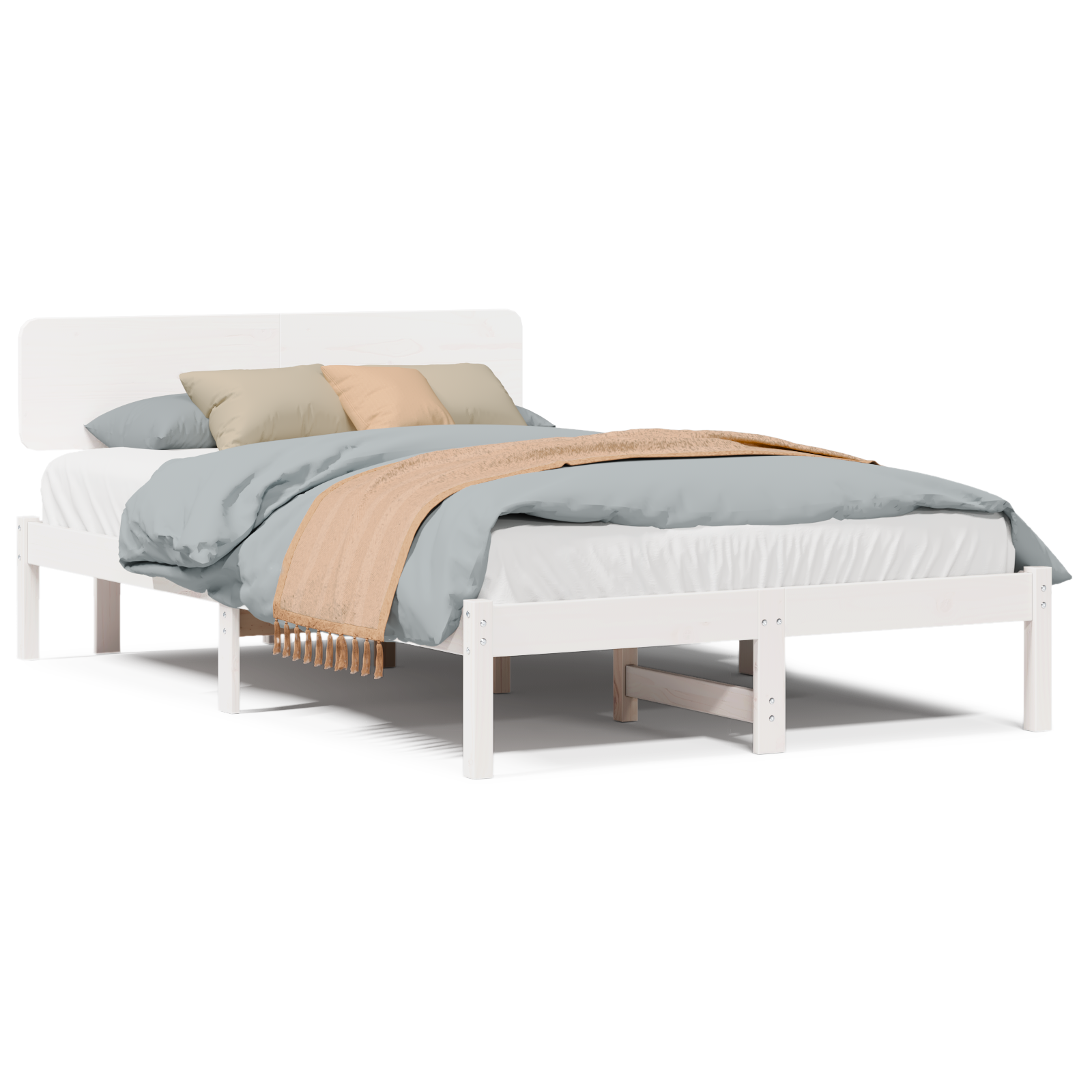 Bed Frame with Headboard White 140x190 cm Solid Pine Wood - Image 4