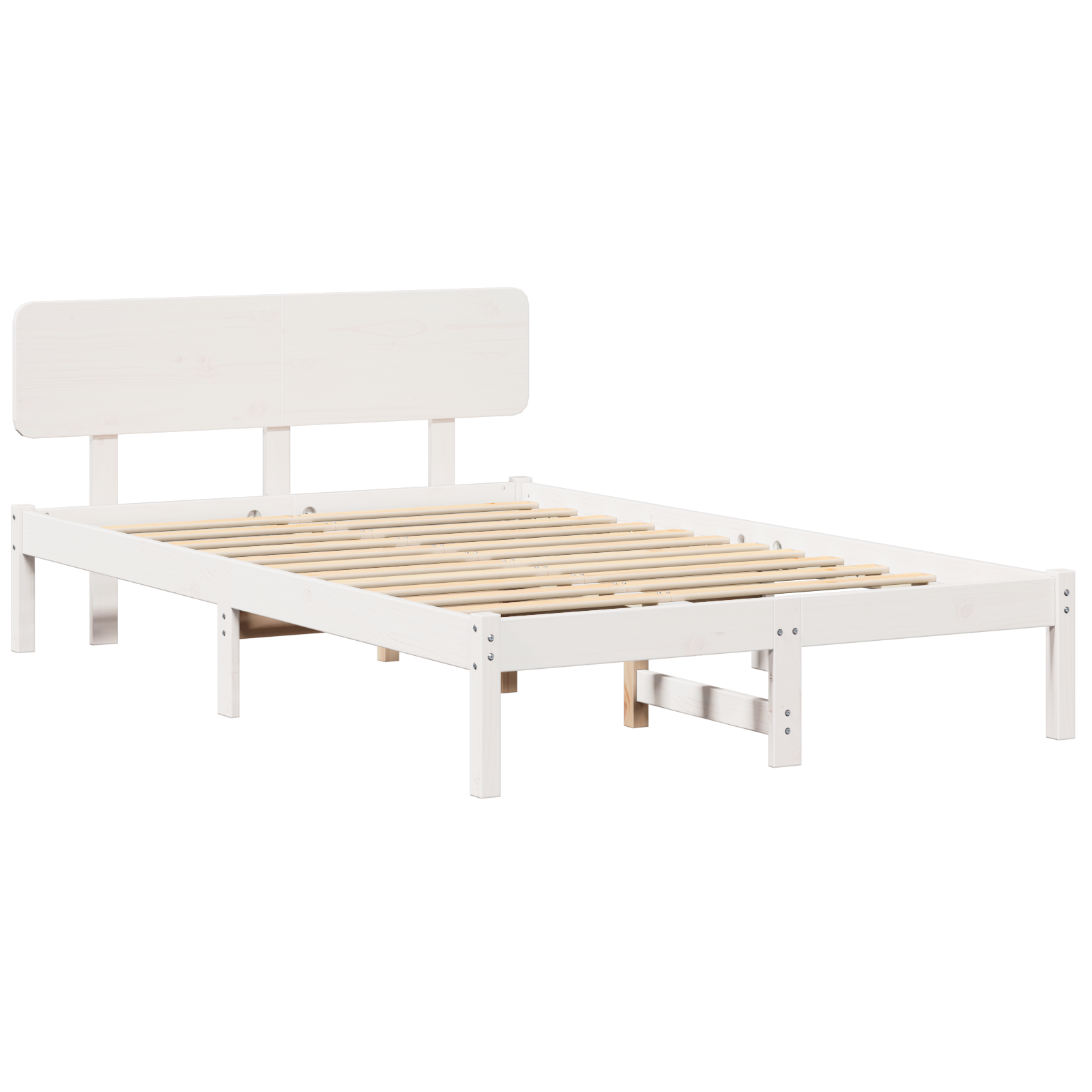 Bed Frame with Headboard White 140x190 cm Solid Pine Wood - Image 3