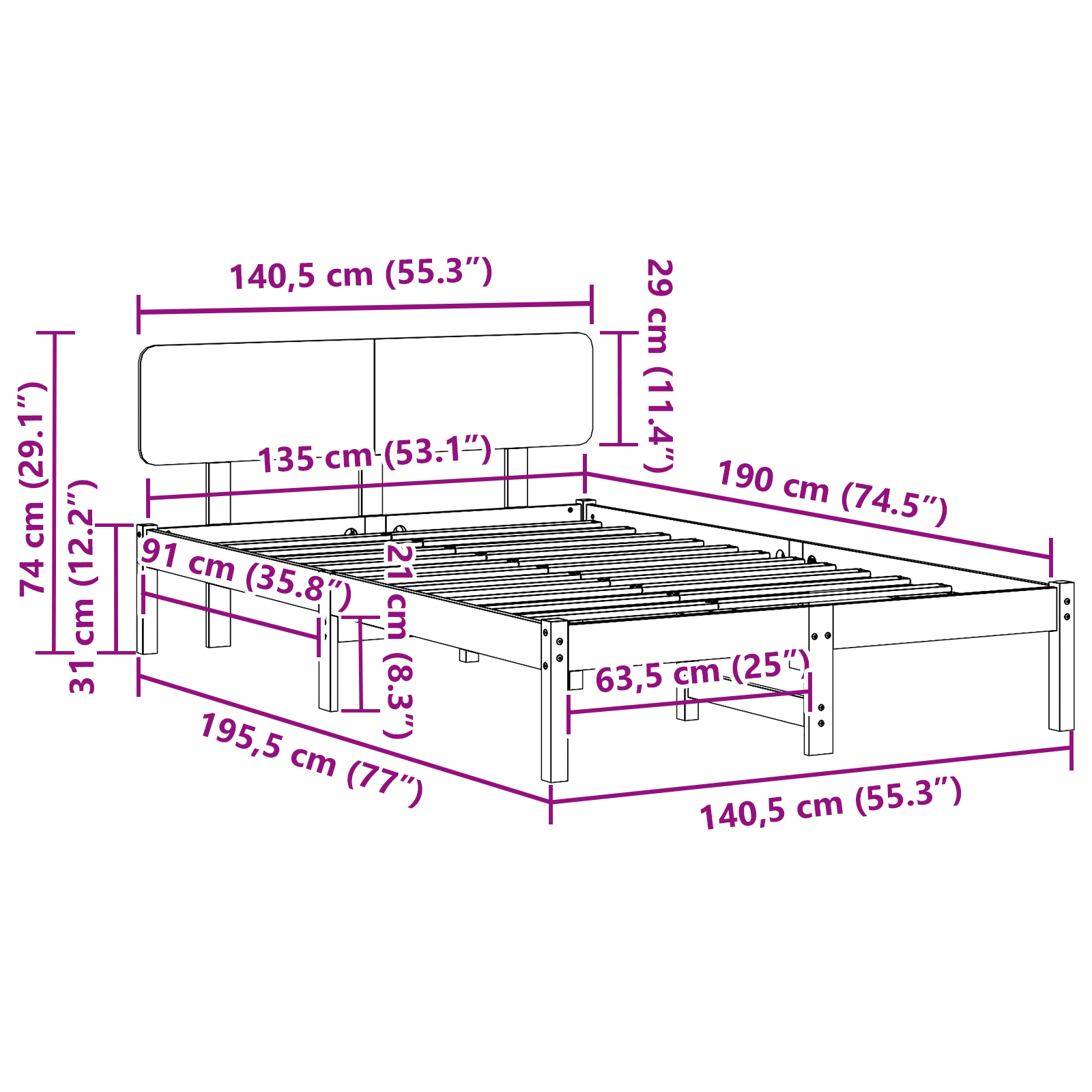 Bed Frame with Headboard 135x190 cm Solid Pine Wood - Image 10