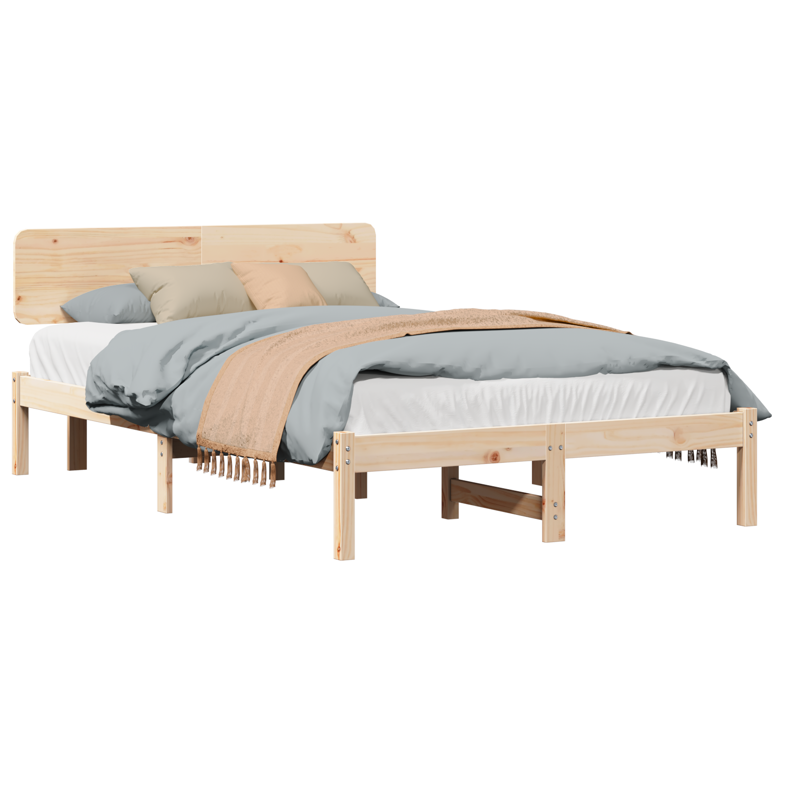 Bed Frame with Headboard 135x190 cm Solid Pine Wood - Image 2