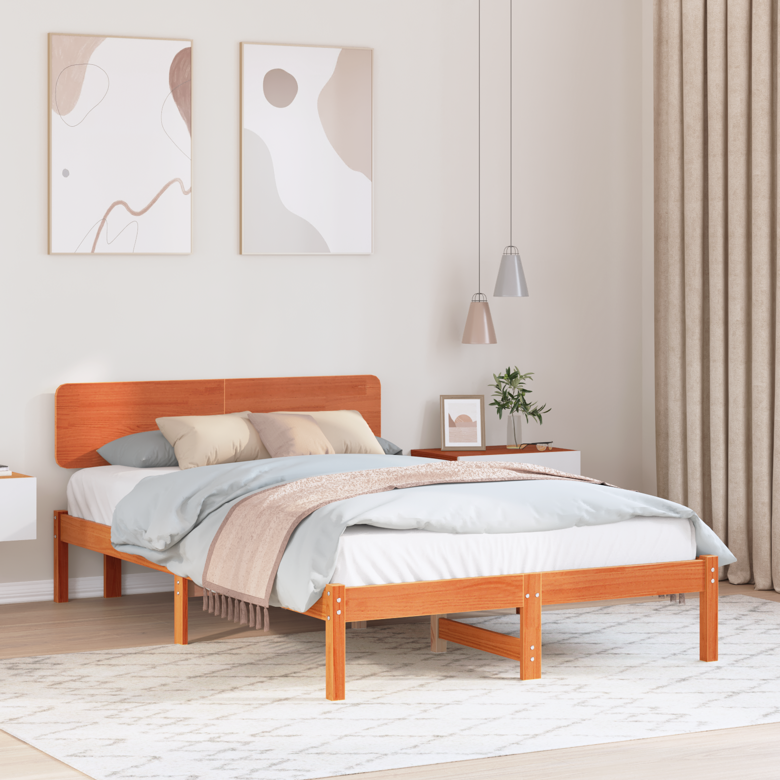 Bedframe met hoofdbord gewaxt bruin 135×190 cm massief grenenhout