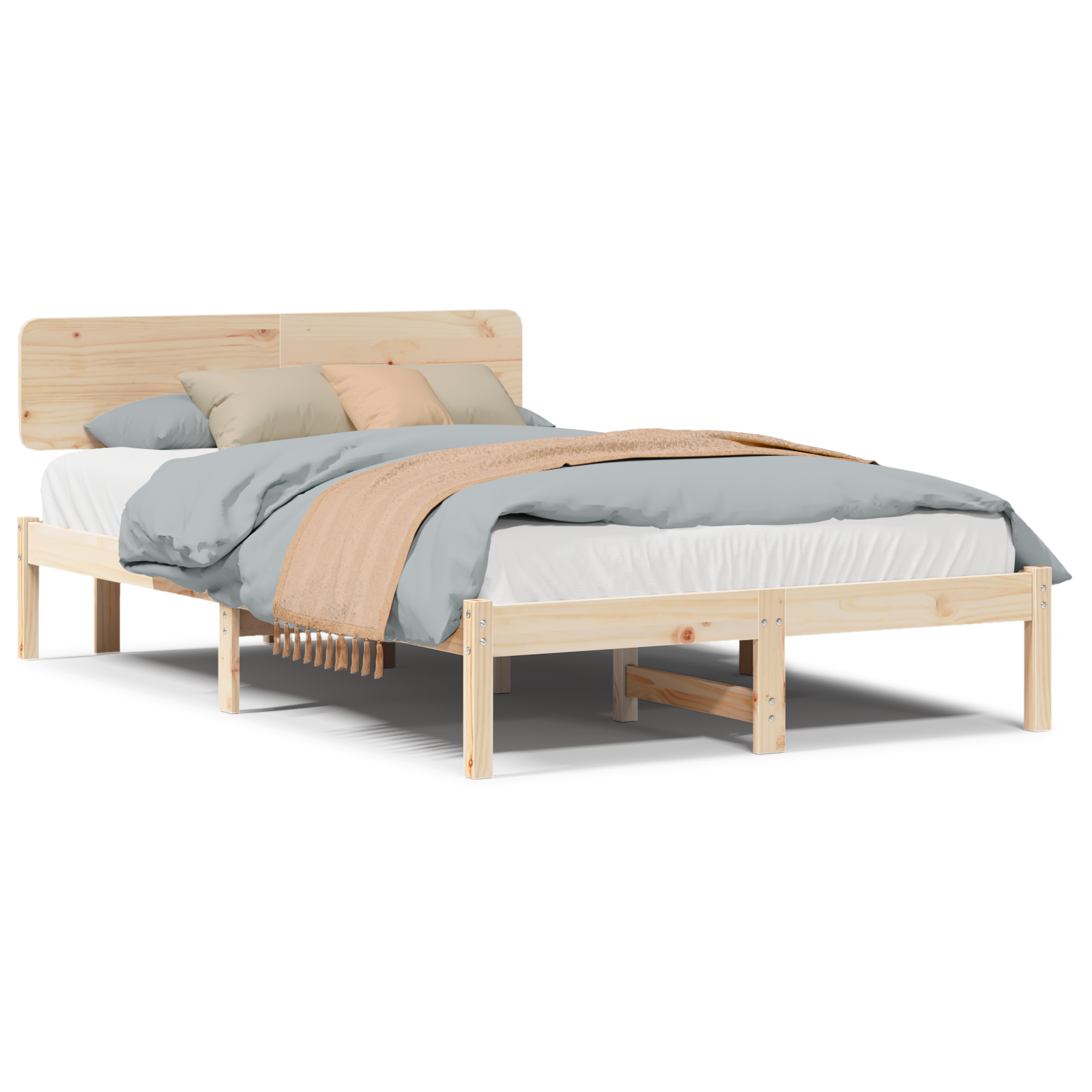 Bed Frame with Headboard 120x190 cm Solid Pine Wood - Image 4