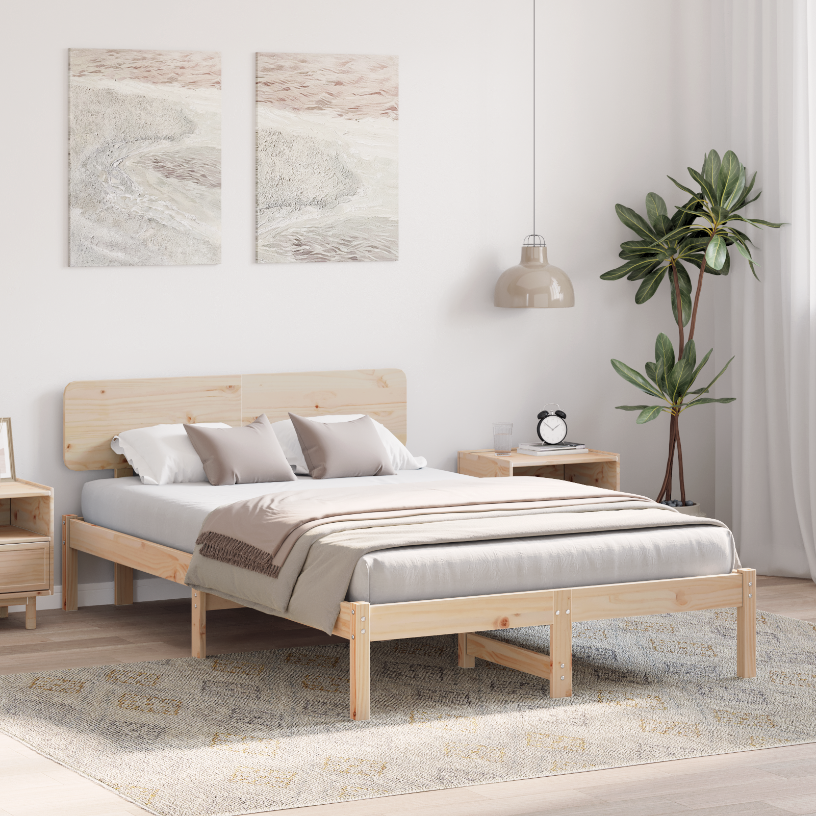 Bed Frame with Headboard 120x190 cm Solid Pine Wood - Image 5