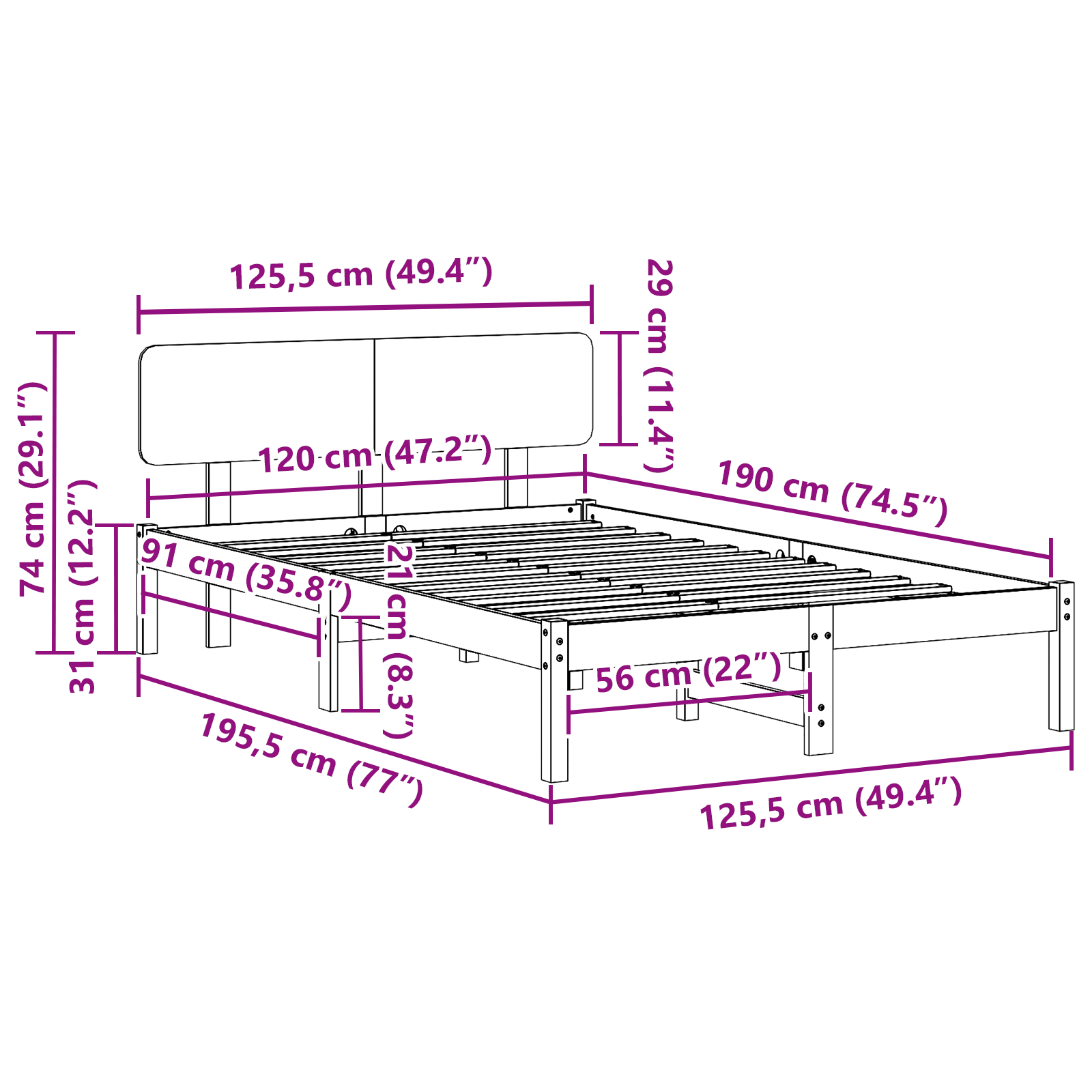 Bed Frame with Headboard 120x190 cm Solid Pine Wood - Image 10