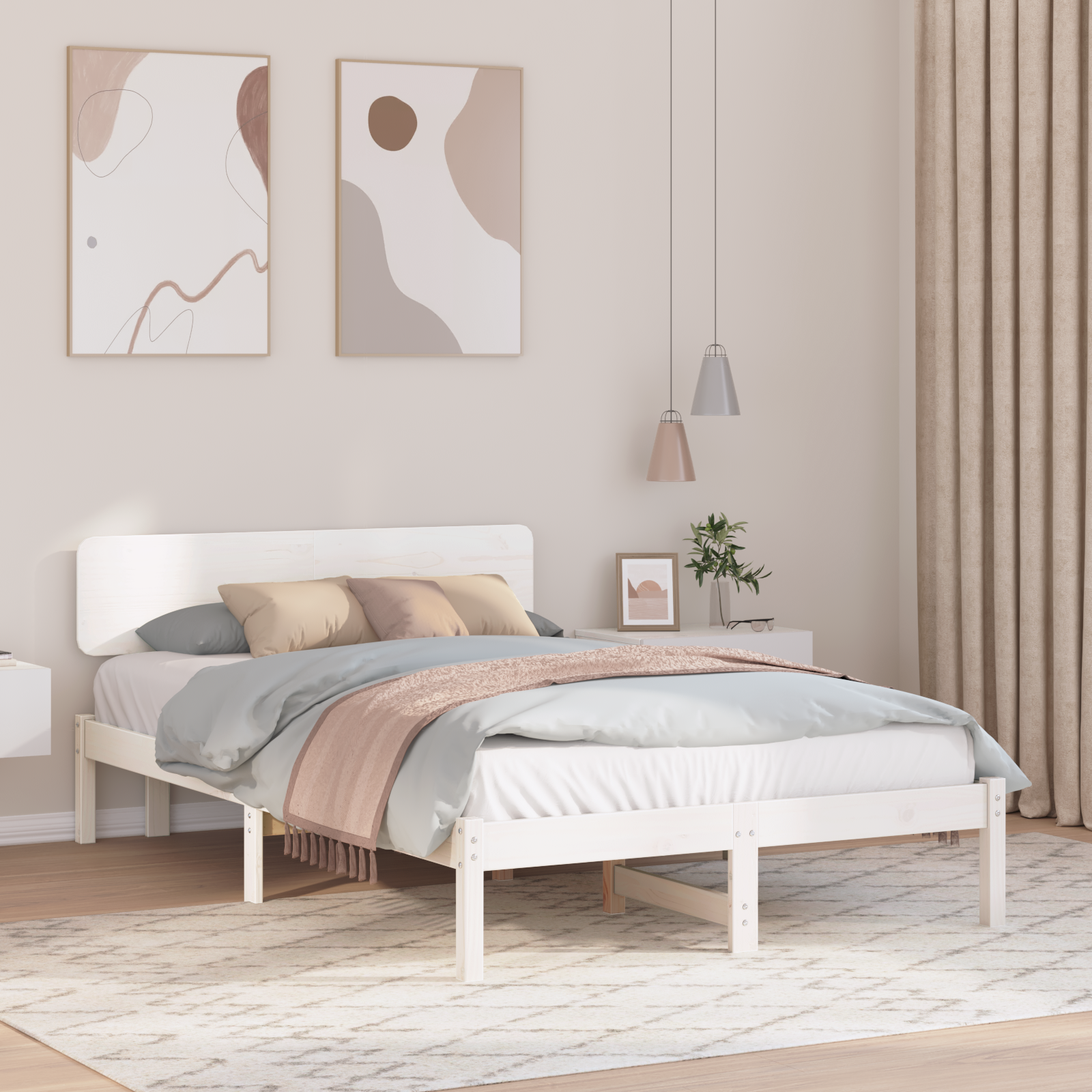 Bed Frame with Headboard White 120x190 cm Solid Pine Wood