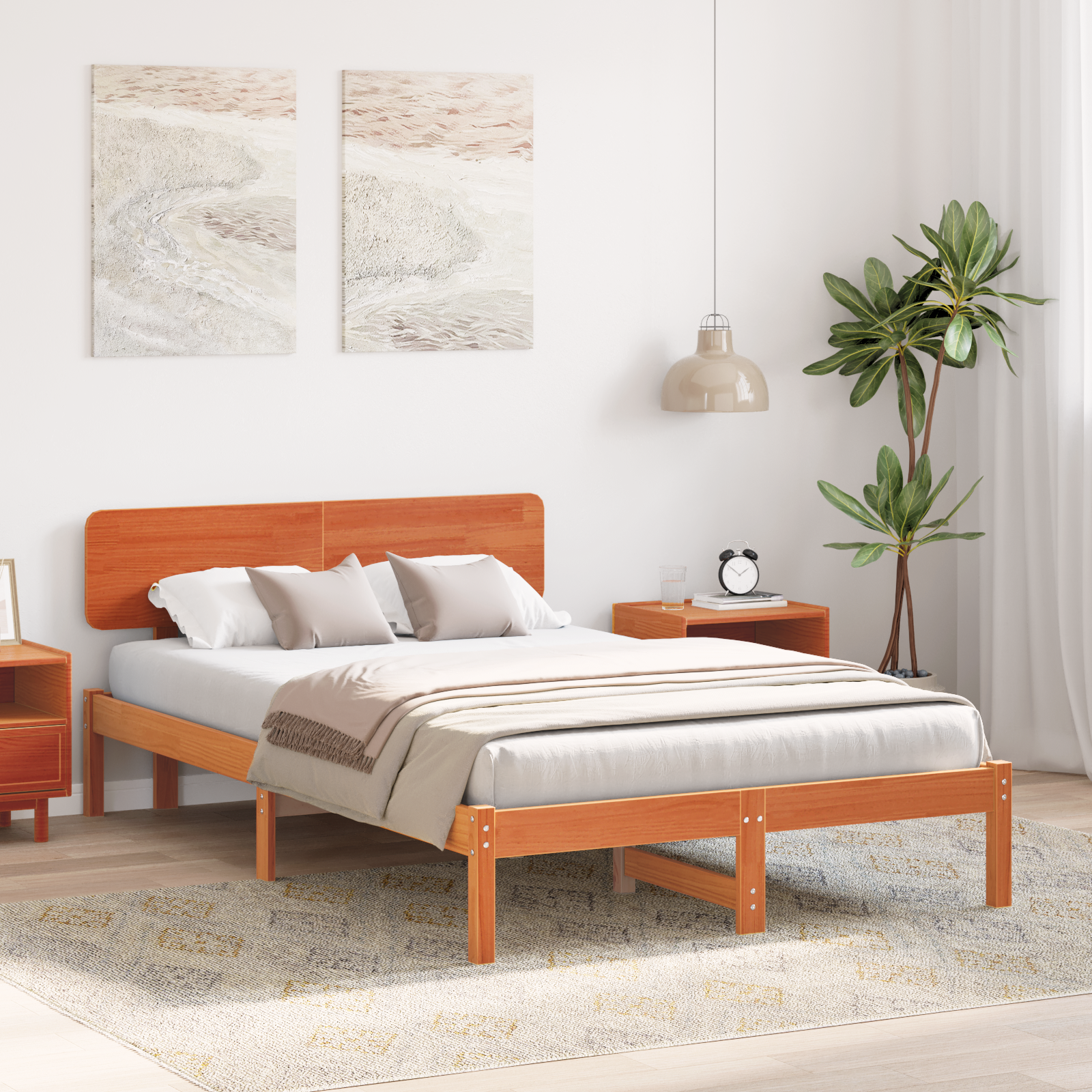 Bed Frame with Headboard Wax Brown 120x190 cm Solid Pine Wood - Image 5