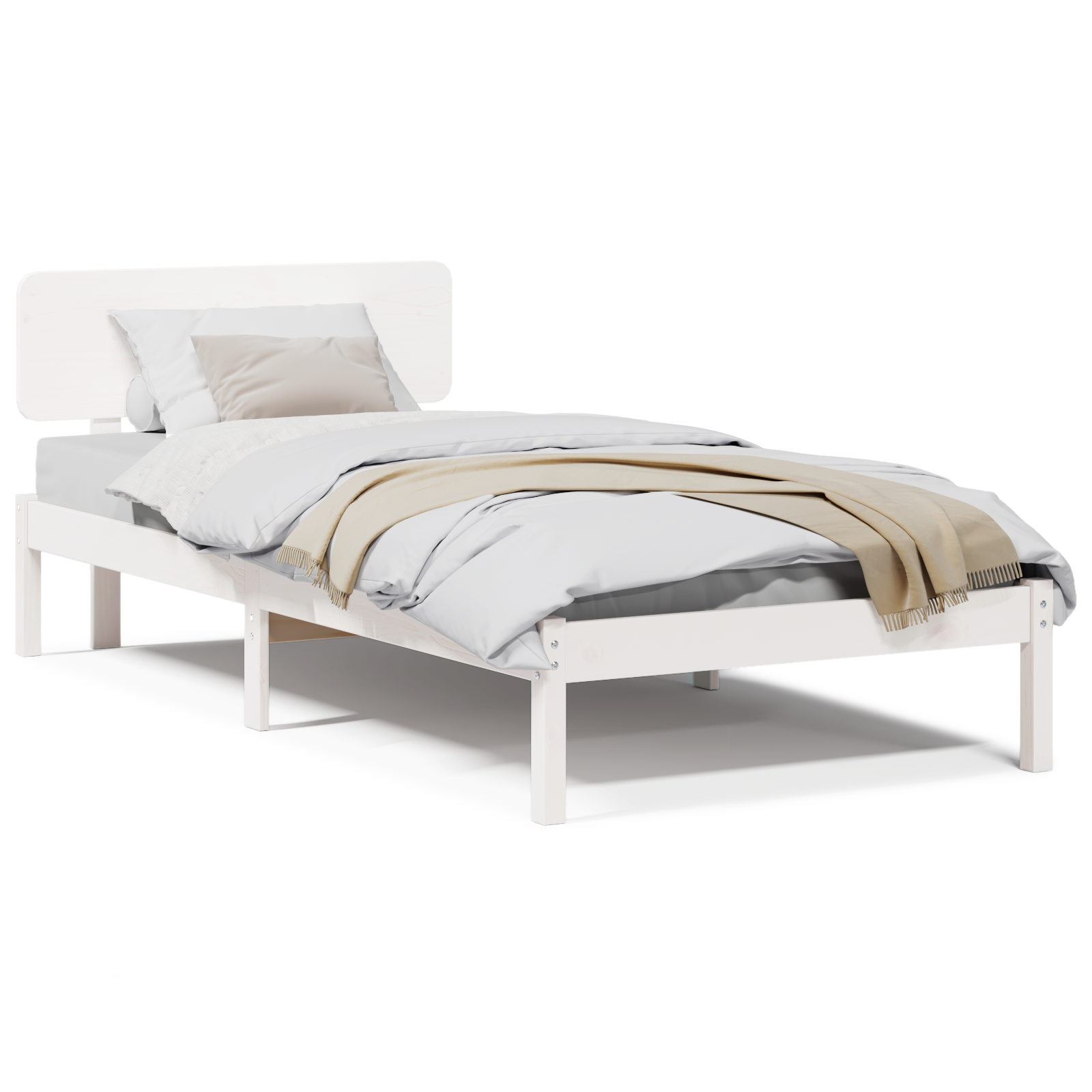 Bed Frame with Headboard White 100x200 cm Solid Pine Wood - Image 4