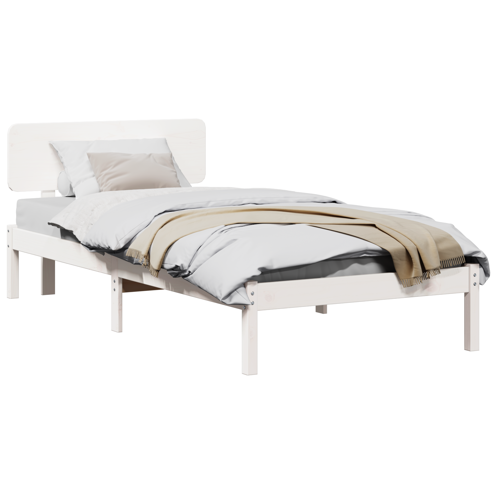 Bed Frame with Headboard White 100x200 cm Solid Pine Wood - Image 2