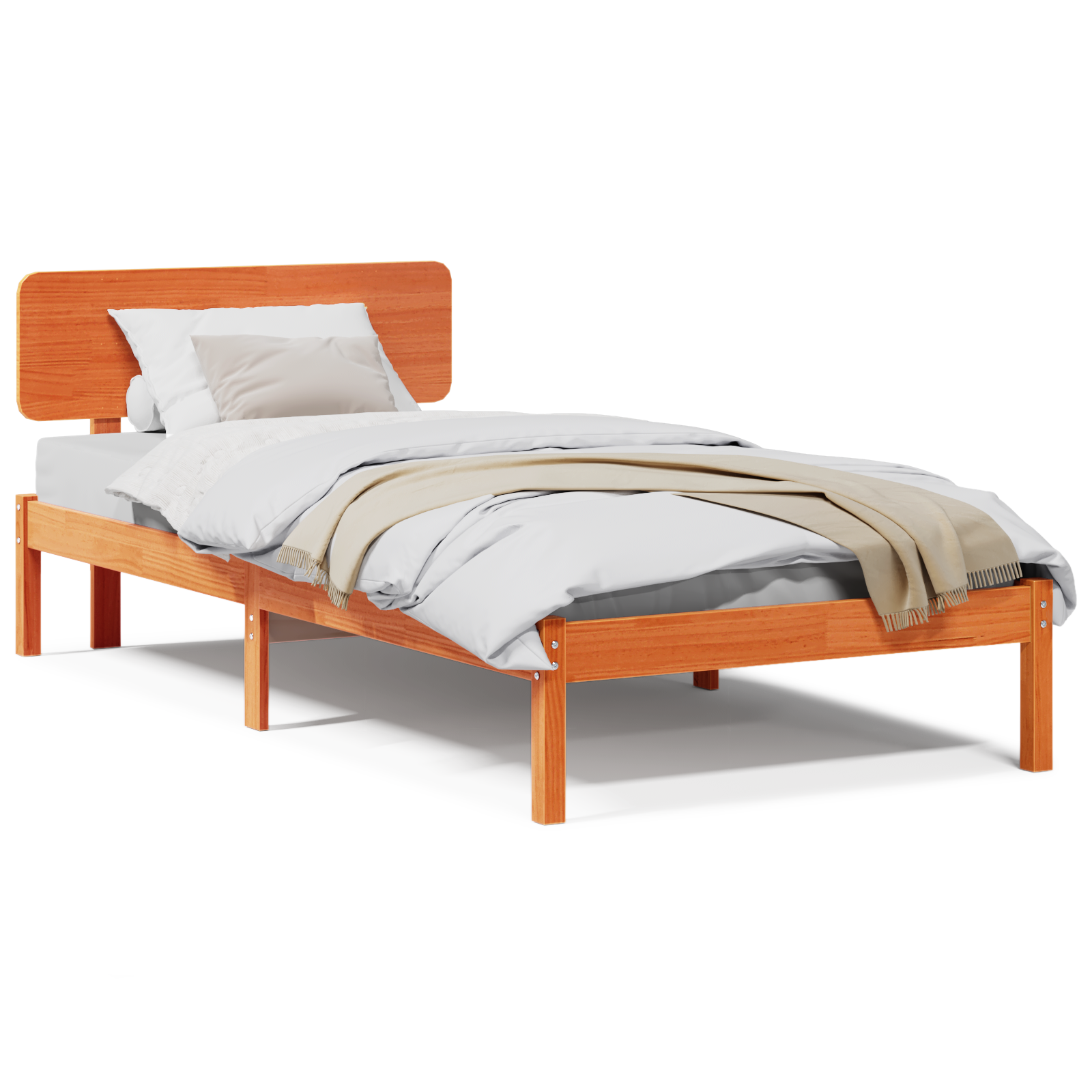 Bed Frame with Headboard Wax Brown 90x200 cm Solid Pine Wood - Image 4