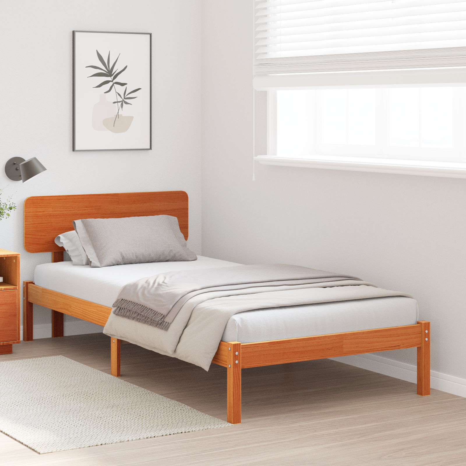 Bed Frame with Headboard Wax Brown 90x200 cm Solid Pine Wood - Image 5