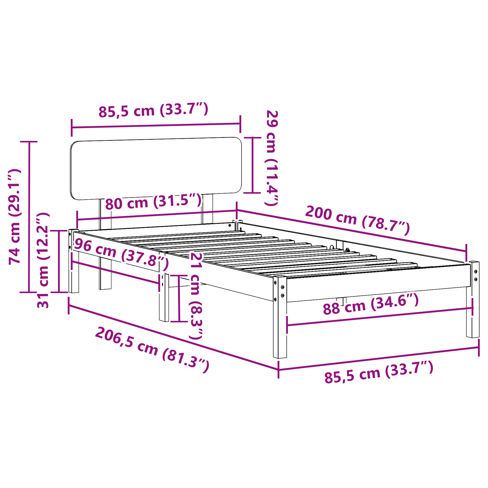 Bed Frame with Headboard Wax Brown 80x200 cm Solid Pine Wood - Image 10