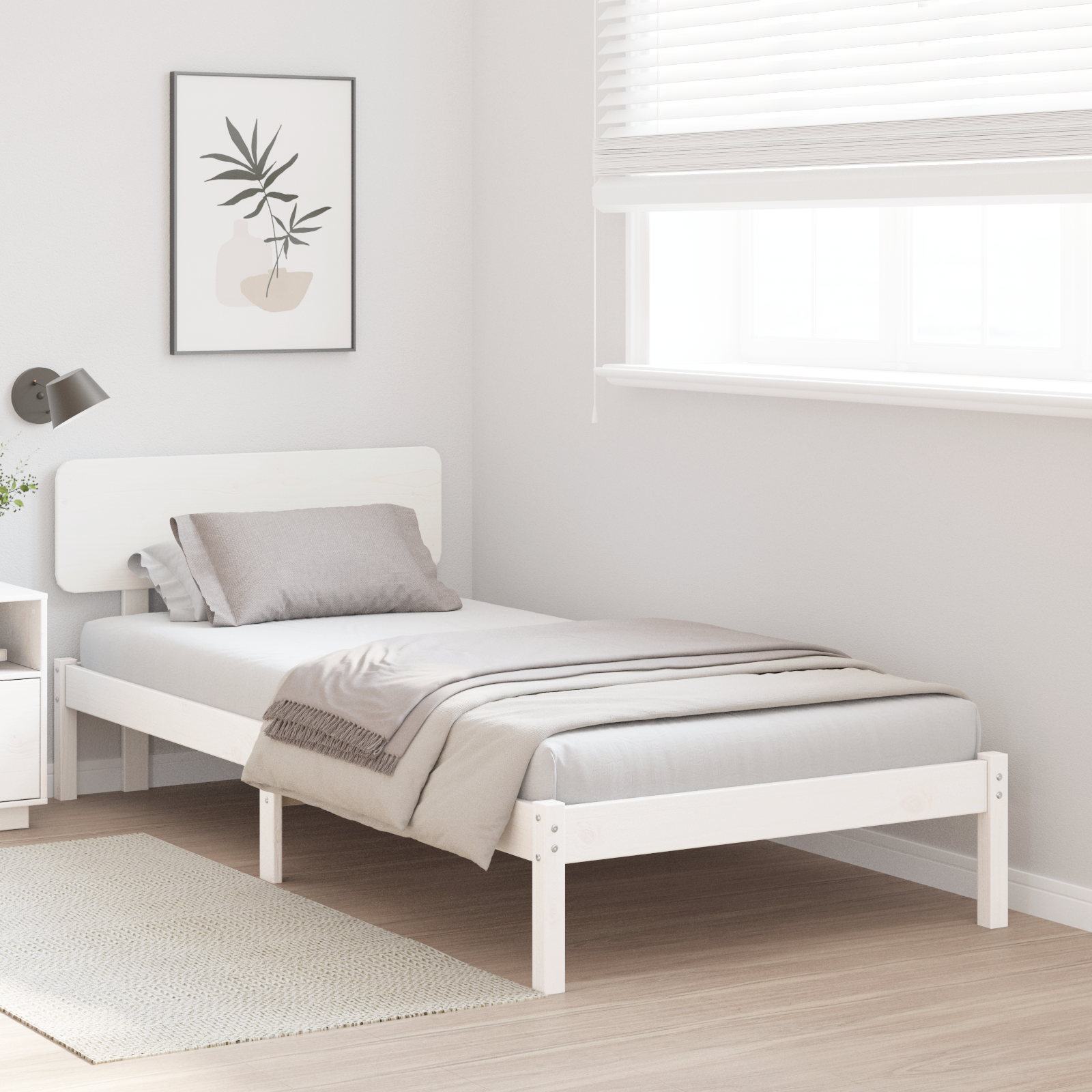 Bed Frame with Headboard White 90x190 cm Solid Pine Wood - Image 5
