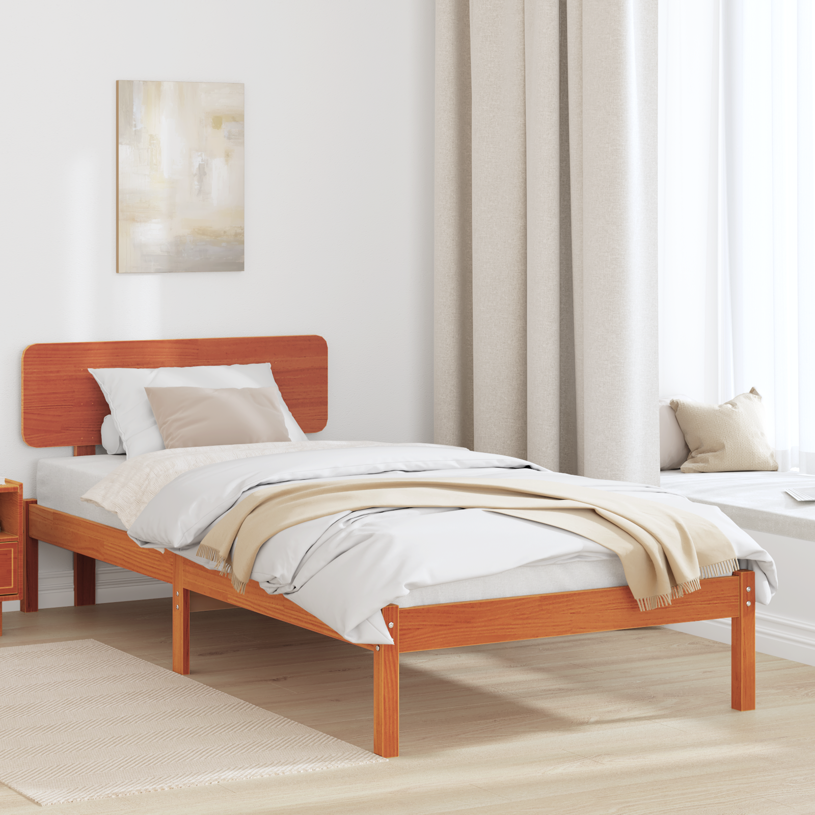 Bed Frame with Headboard Wax Brown 90x190 cm Solid Pine Wood