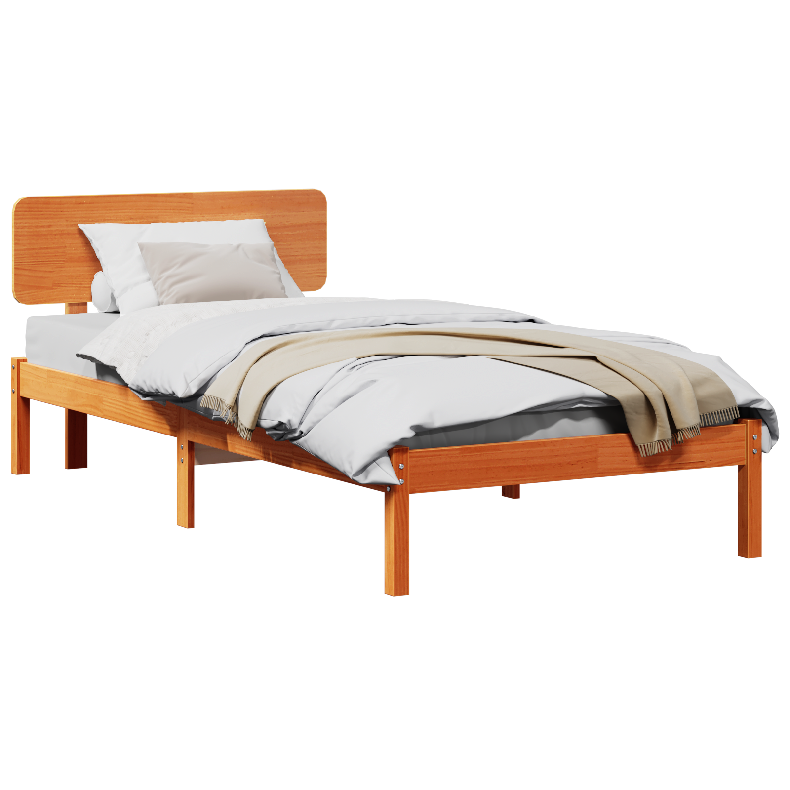 Bed Frame with Headboard Wax Brown 90x190 cm Solid Pine Wood - Image 2