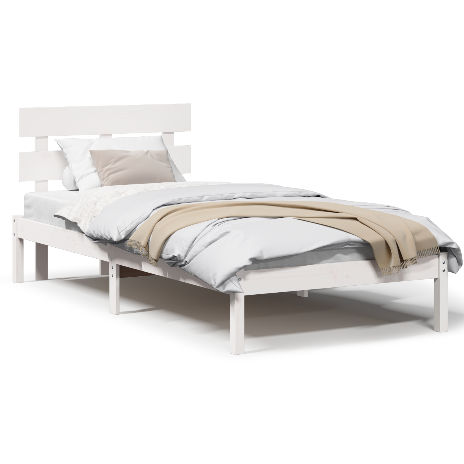 Bedframe met hoofdeinde Wit 90 x 200 cm Massief grenenhout