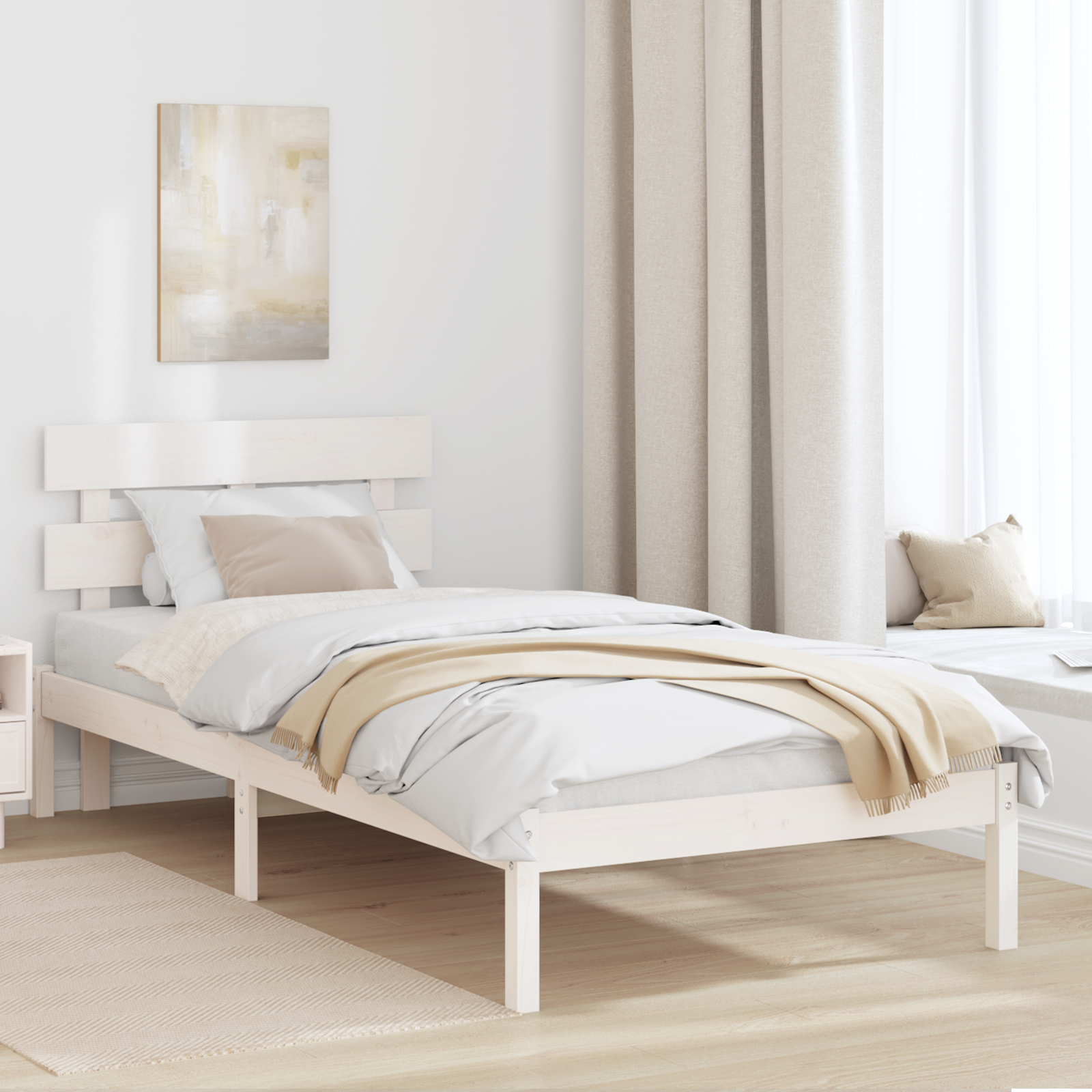 Bedframe met hoofdbord wit 90×200 cm massief grenenhout