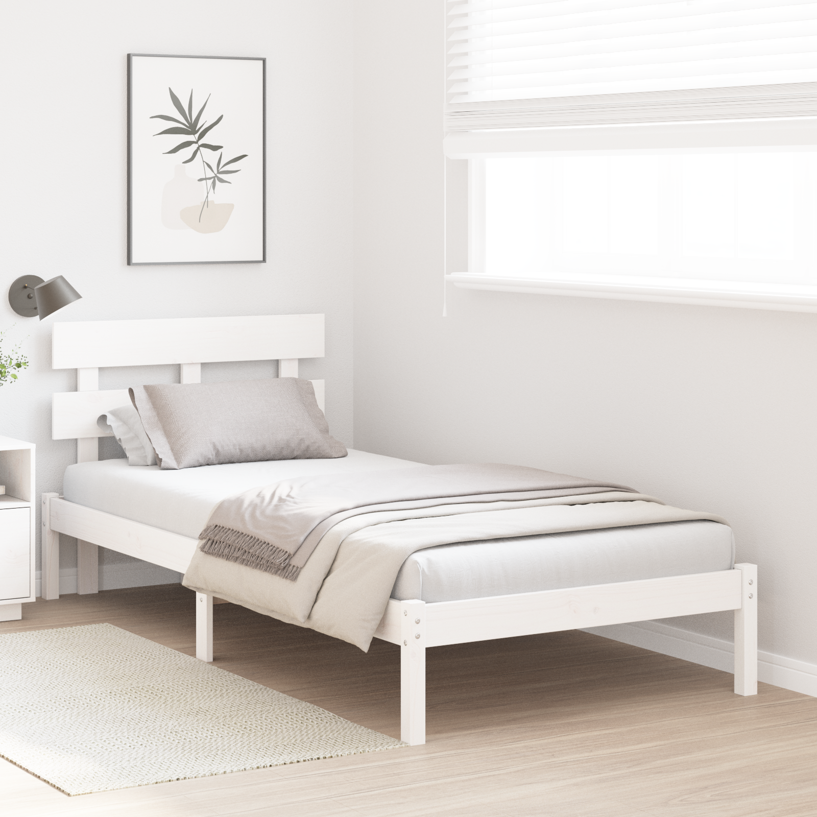 Bedframe met hoofdeinde Wit 90 x 200 cm Massief grenenhout