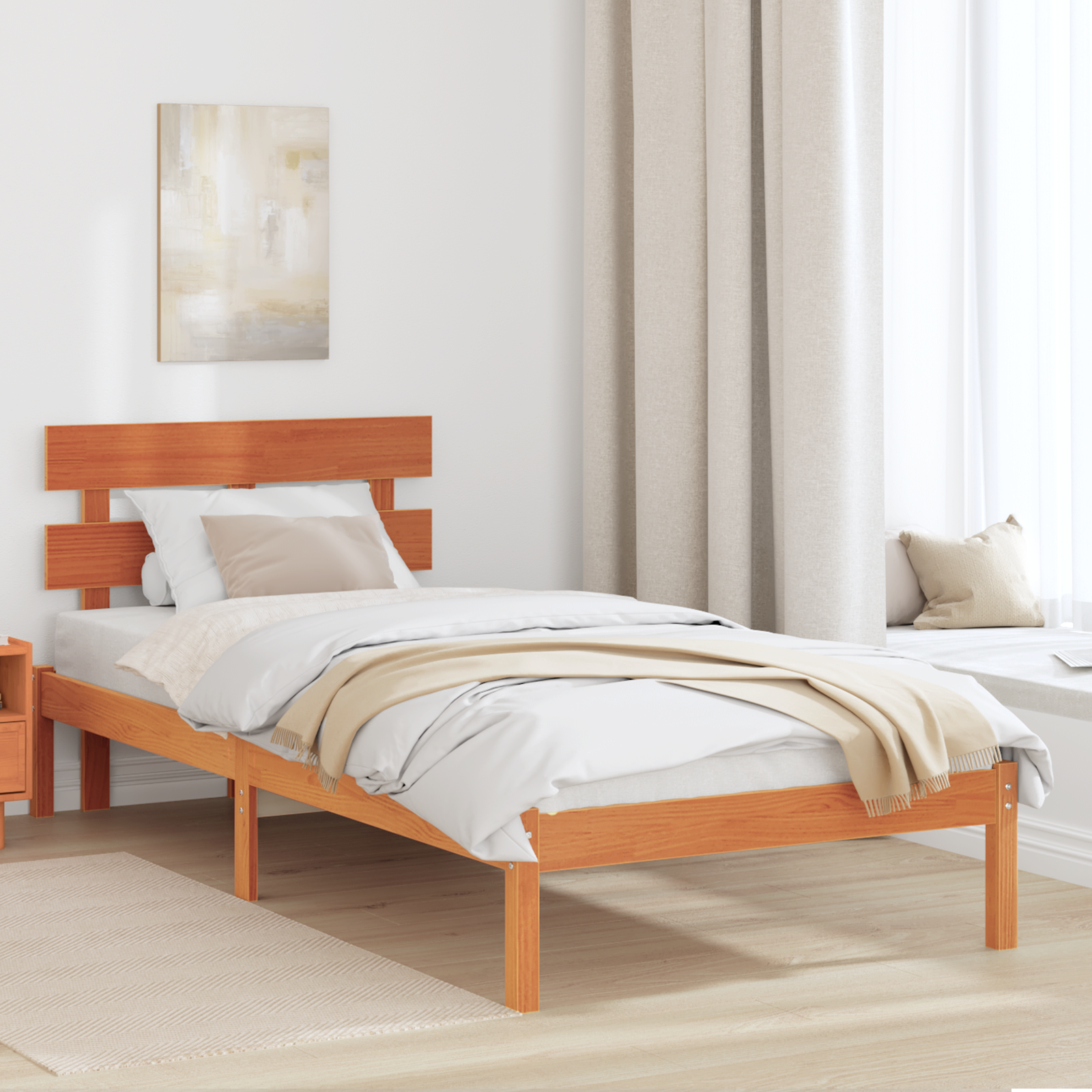 Ligbed met Hoofdeinde Wax Bruin 90×190 cm Massief Grenenhout