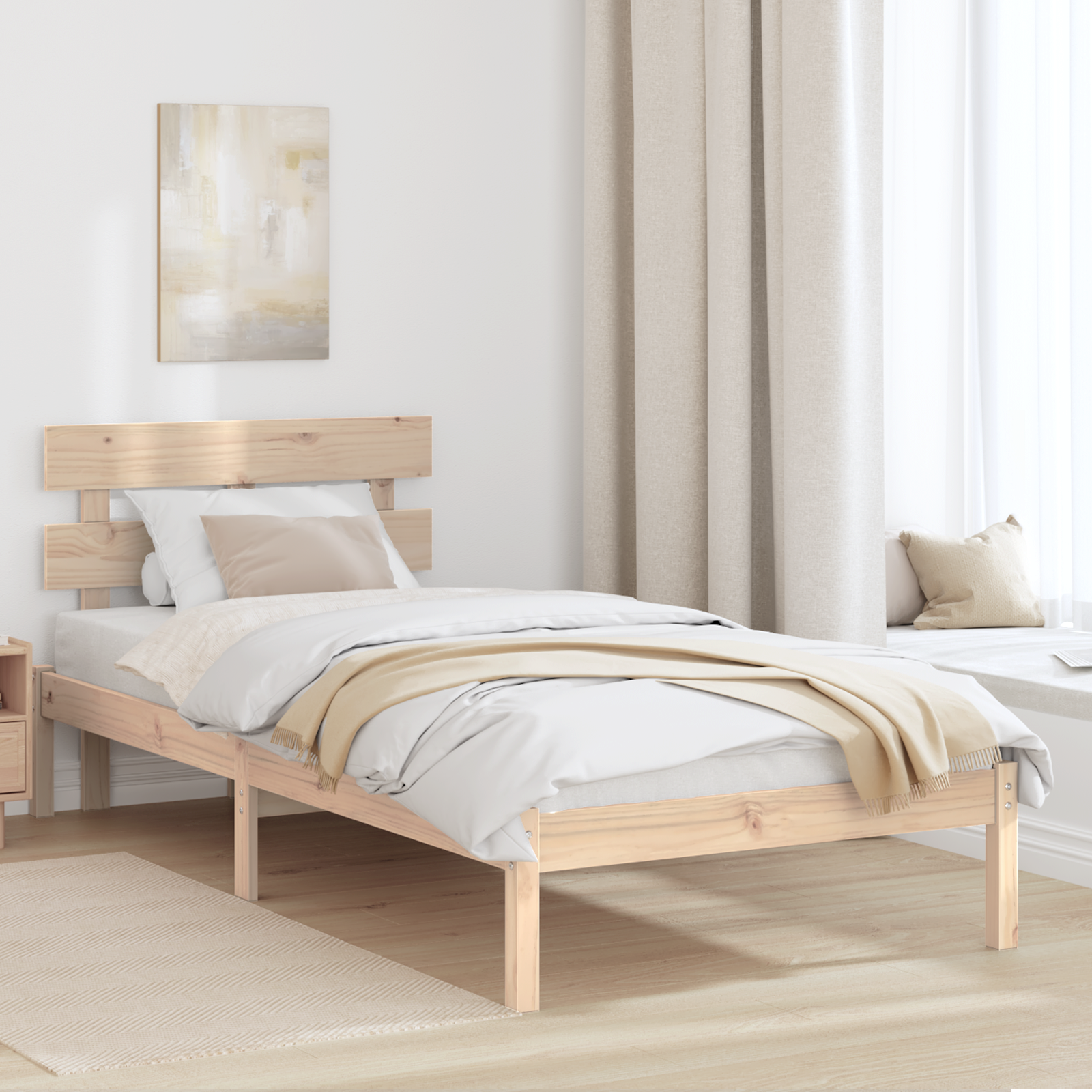 Bedframe met hoofdbord 75×190 cm van massief grenenhout