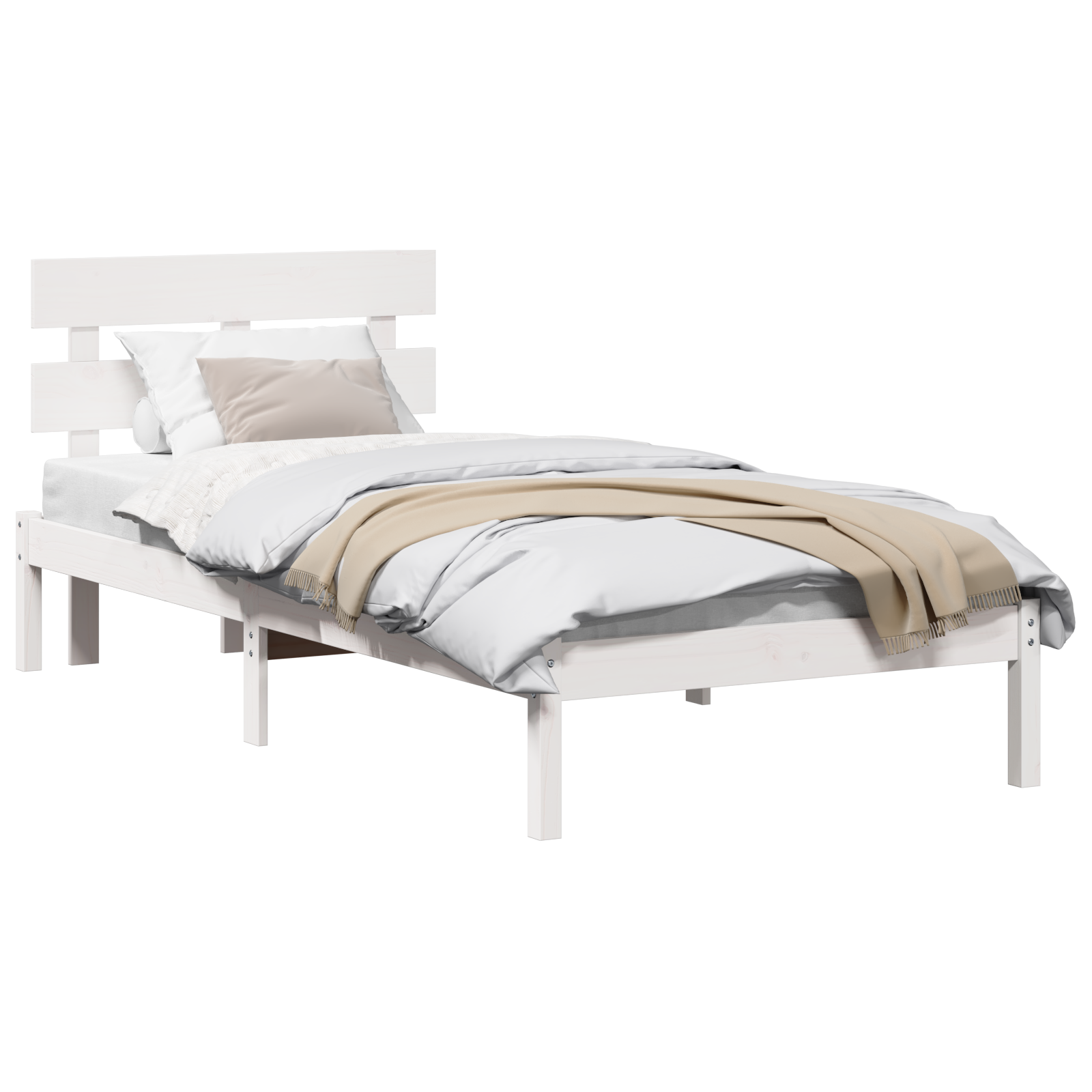 Bedframe met hoofdeinde Wit 75 x 190 cm Massief grenenhout image 3