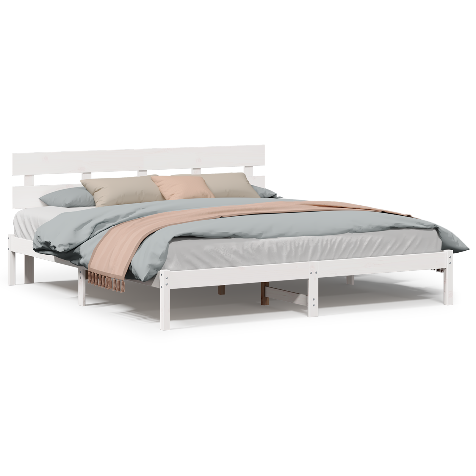 Bedframe met hoofdeinde Wit 200 x 200 cm Massief grenenhout