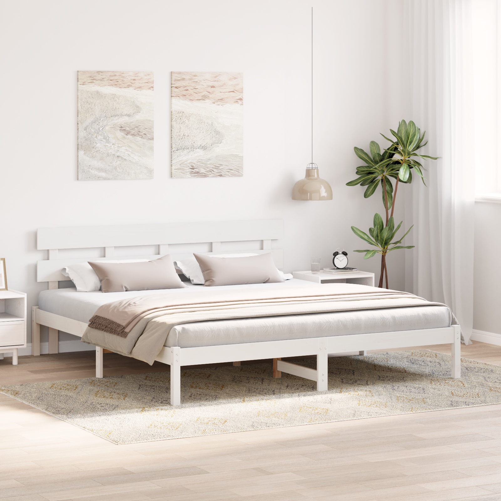 Bedframe met hoofdeinde Wit 200 x 200 cm Massief grenenhout