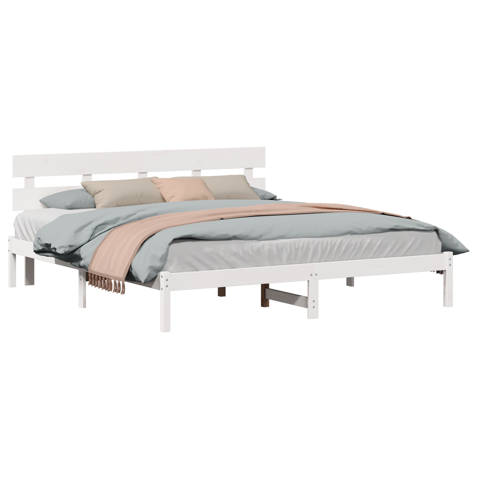 Bedframe met hoofdeinde Wit 200 x 200 cm Massief grenenhout