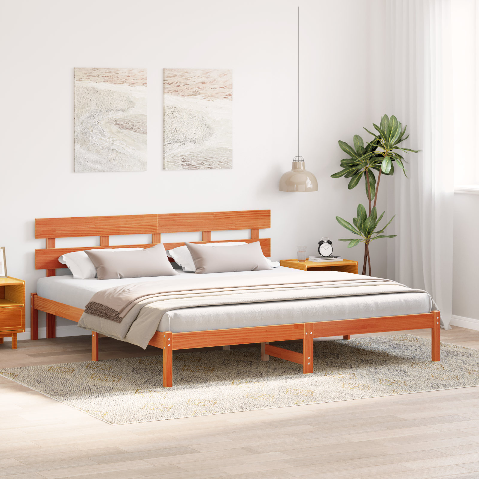 Bed Frame with Headboard Wax Brown 180x200 cm Solid Wood Pine - Image 5