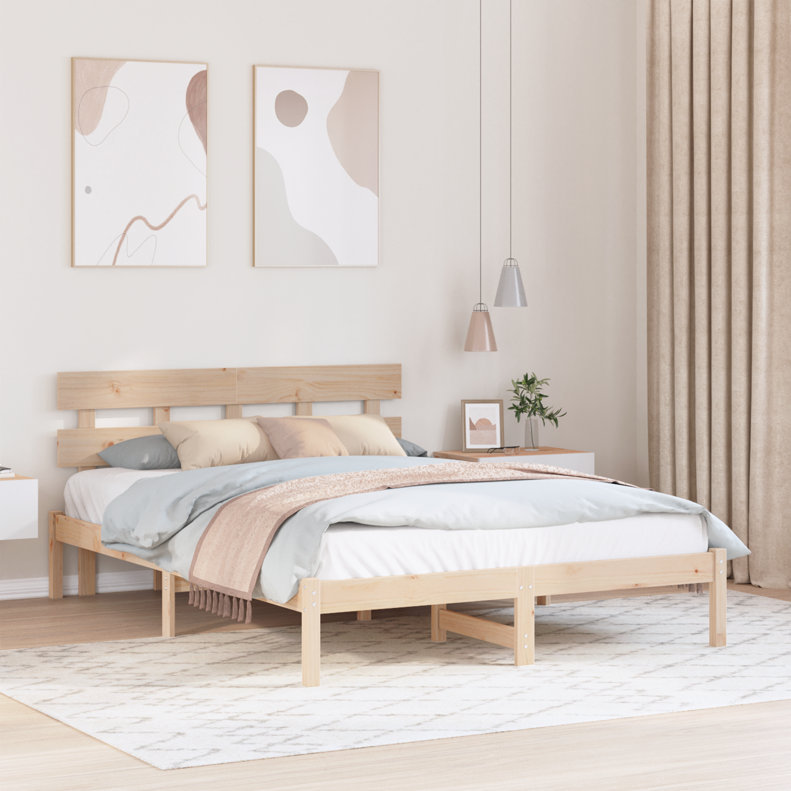 Bed Frame with Headboard 160x200 cm Solid Wood Pine