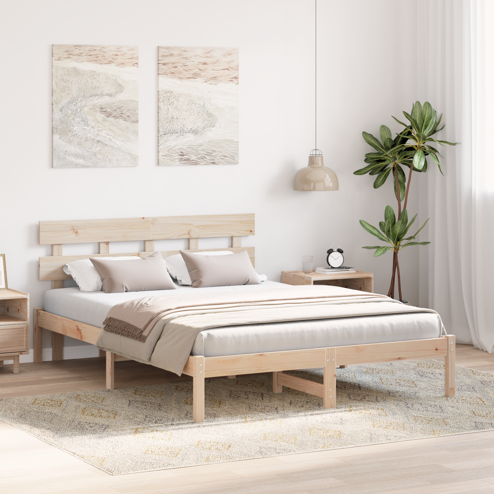 Bed Frame with Headboard 160x200 cm Solid Wood Pine - Image 5