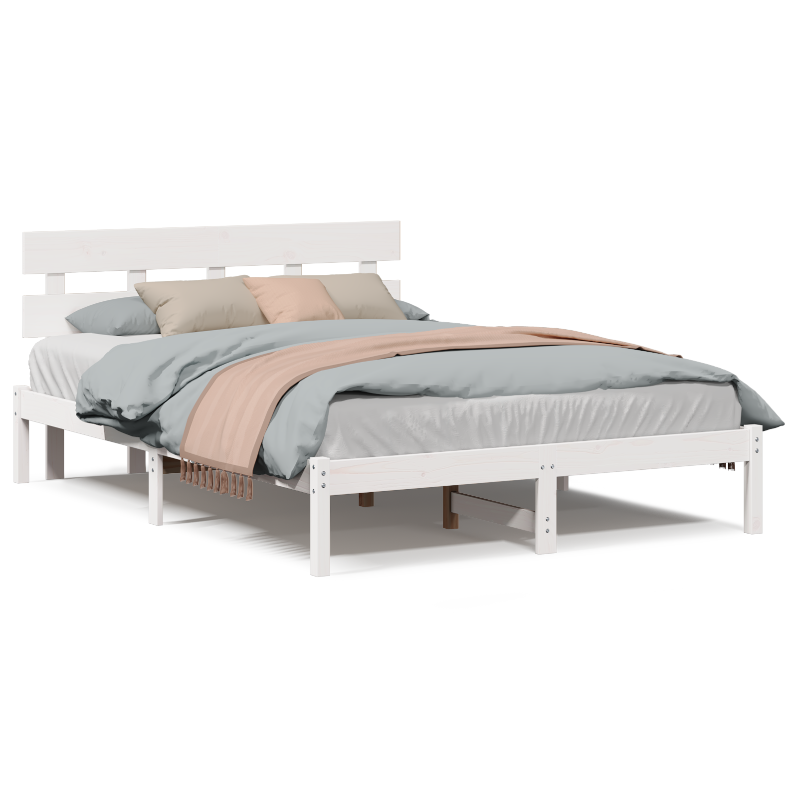 Bed Frame with Headboard White 160x200 cm Solid Wood Pine - Image 4