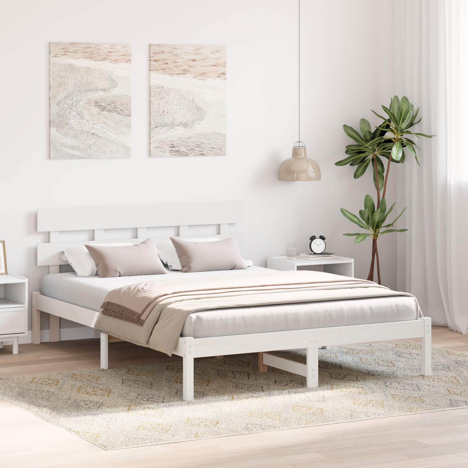 Bed Frame with Headboard White 160x200 cm Solid Wood Pine - Image 5