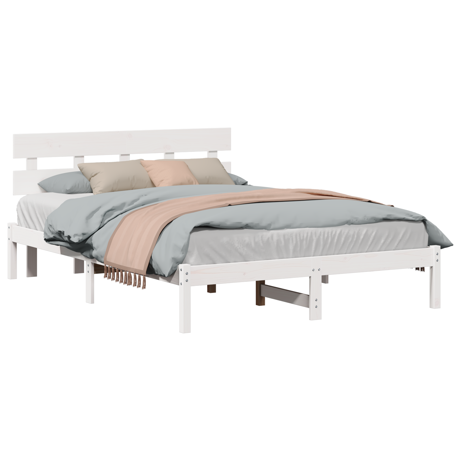 Bed Frame with Headboard White 160x200 cm Solid Wood Pine - Image 2