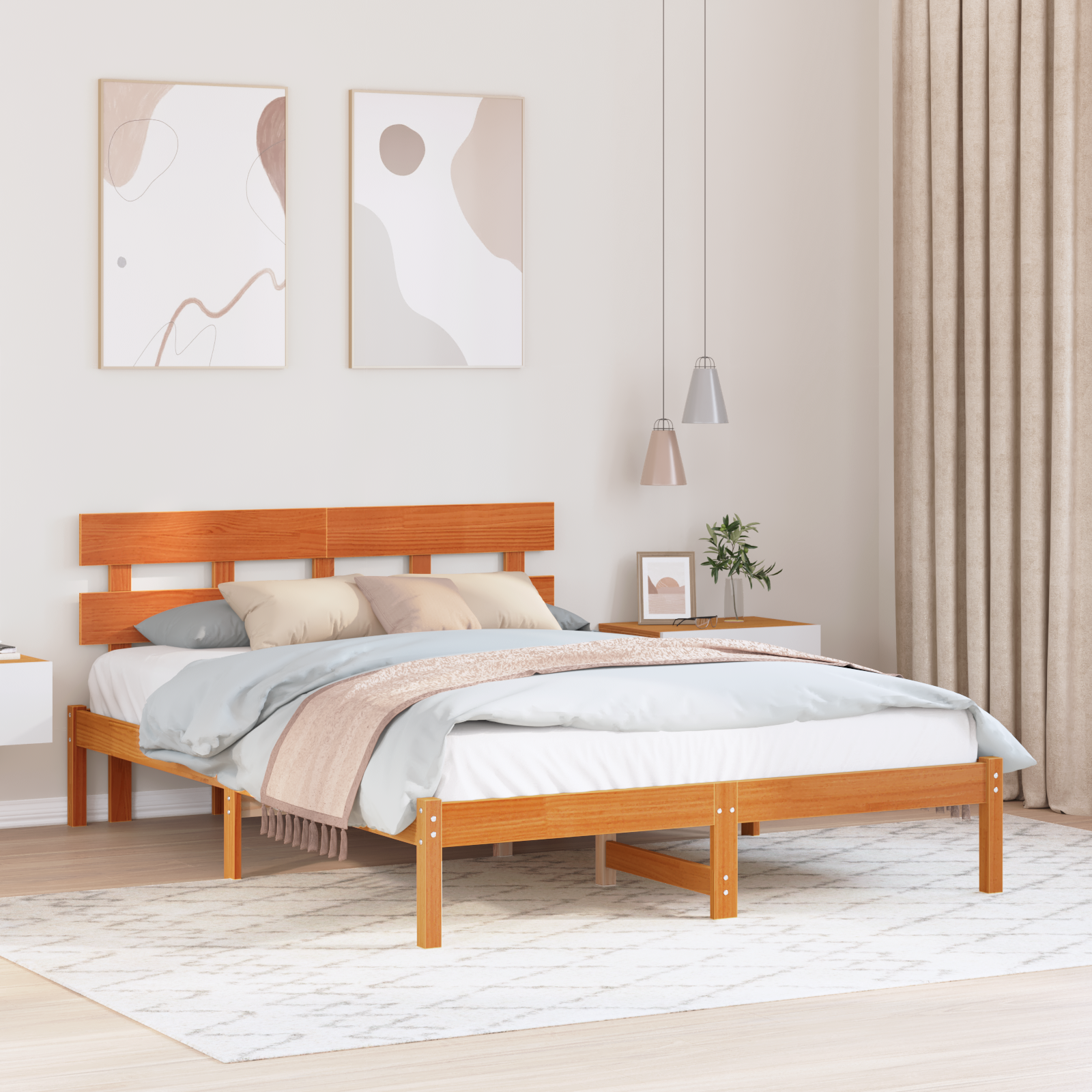Bed Frame with Headboard Wax Brown 160x200 cm Solid Wood Pine