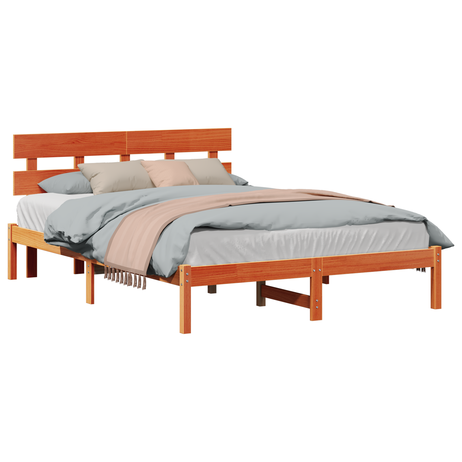 Bed Frame with Headboard Wax Brown 160x200 cm Solid Wood Pine - Image 2