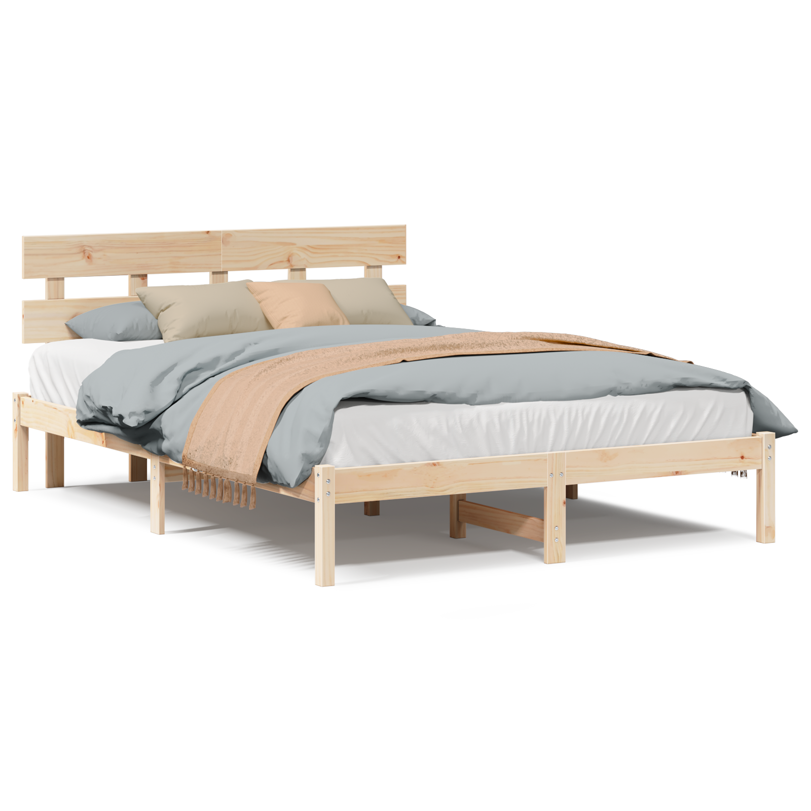 Bed Frame with Headboard 150x200 cm Solid Wood Pine - Image 4