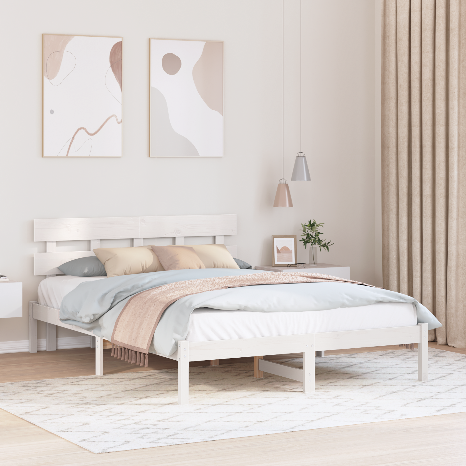 Bedframe met Hoofdbord Wit 150×200 cm Massief Hout Grenen