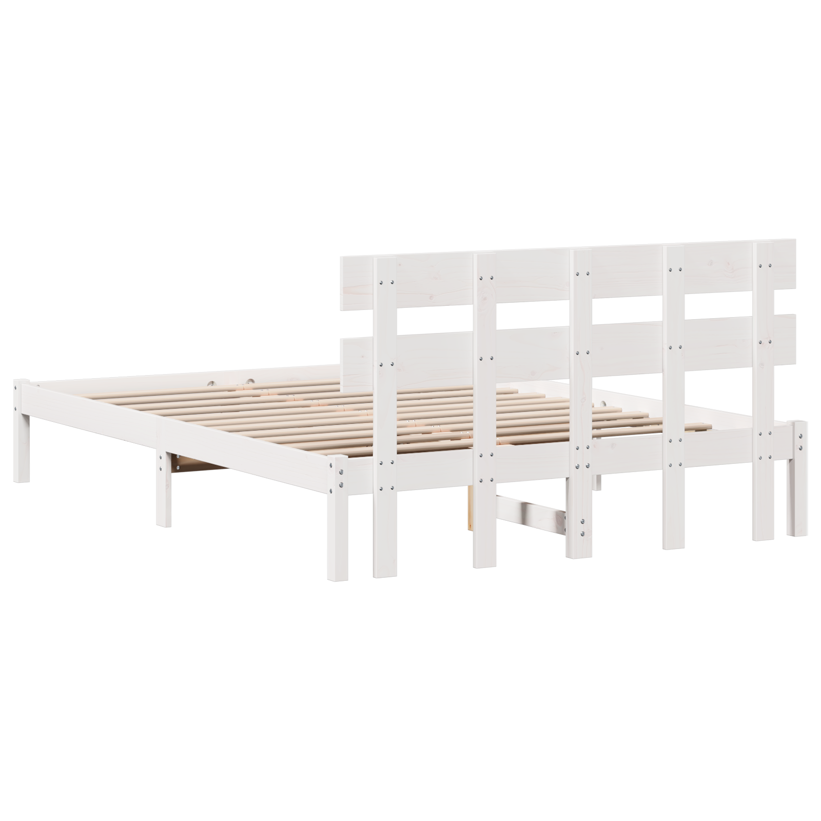 Bed Frame with Headboard White 140x200 cm Solid Wood Pine - Image 8