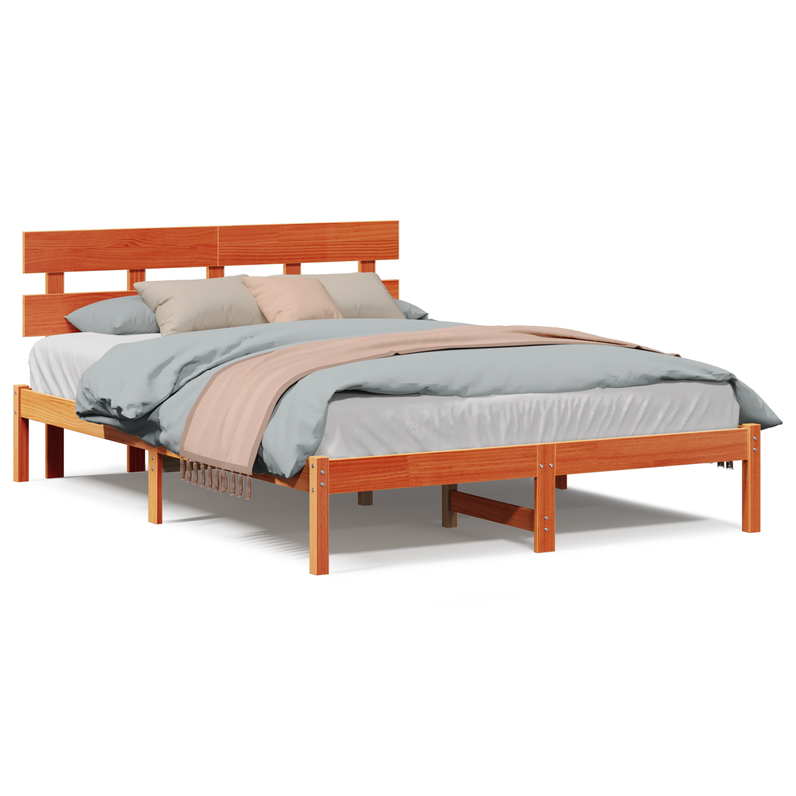 Bed Frame with Headboard Wax Brown 140x200 cm Solid Wood Pine - Image 4