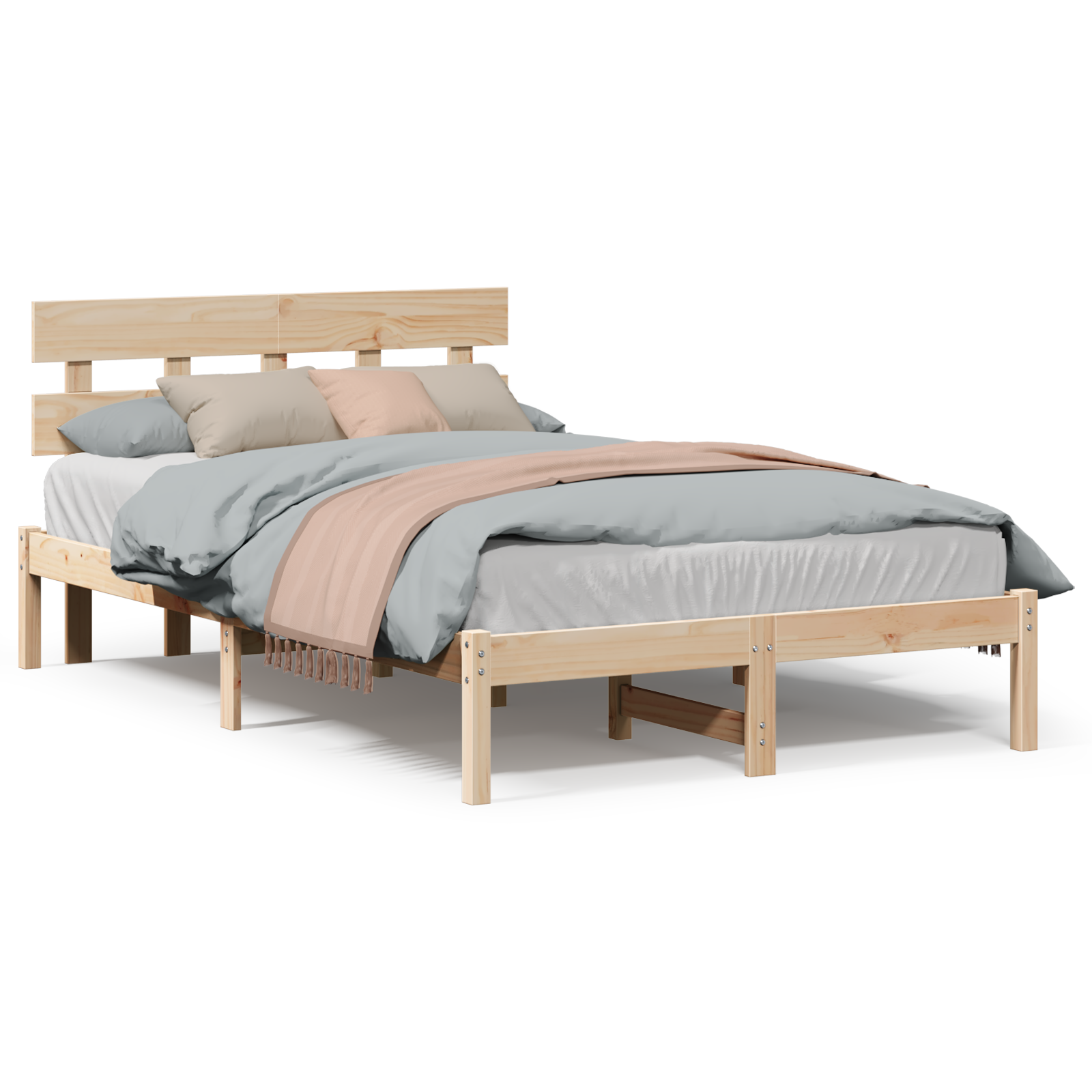 Bedframe met hoofdeinde Bruin 135 x 190 cm Massief grenenhout image 4