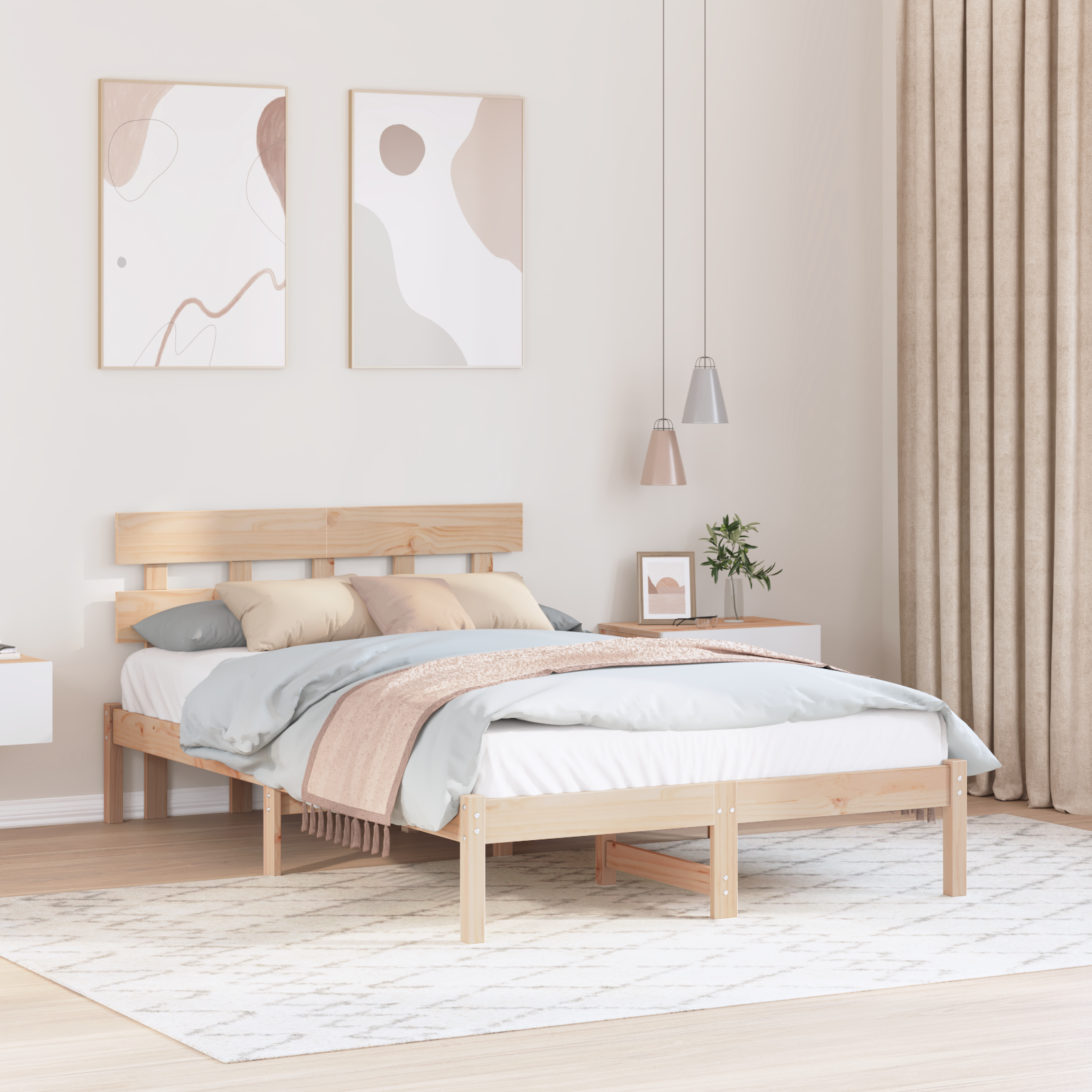 Bedframe met hoofdeinde Bruin 135 x 190 cm Massief grenenhout image 1